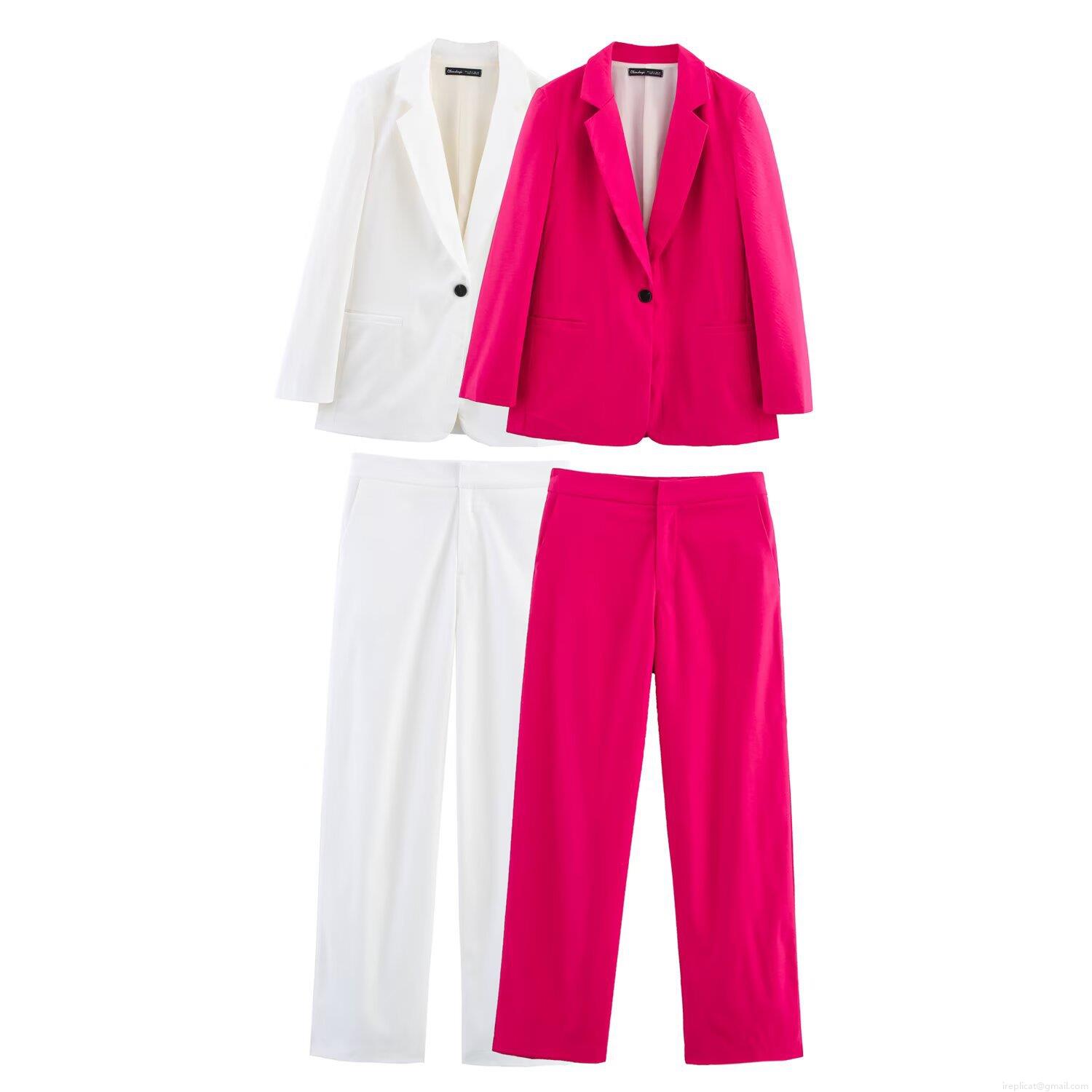 Women's Elegant Crinkle Effect Blazer And Straight Pants Set Polyester Solid Color Two-Piece Suits For Office Party Streetwear Ladies Casual Outfits Women's Elegant Crinkle Effect Blazer And Straight Pants Set Polyester Solid Color Two-Piece Suits For Office Party Streetwear Ladies Casual Outfits
