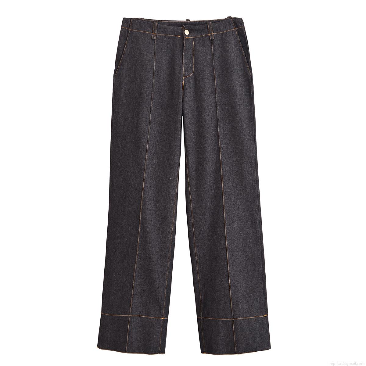 Women\'s Casual Polyester Denim Style Shirt and Wide Leg Pants Two Piece Set With Contrast Stitching Long Sleeve Button Up Top and High Waist Trousers Streetwear Outfits