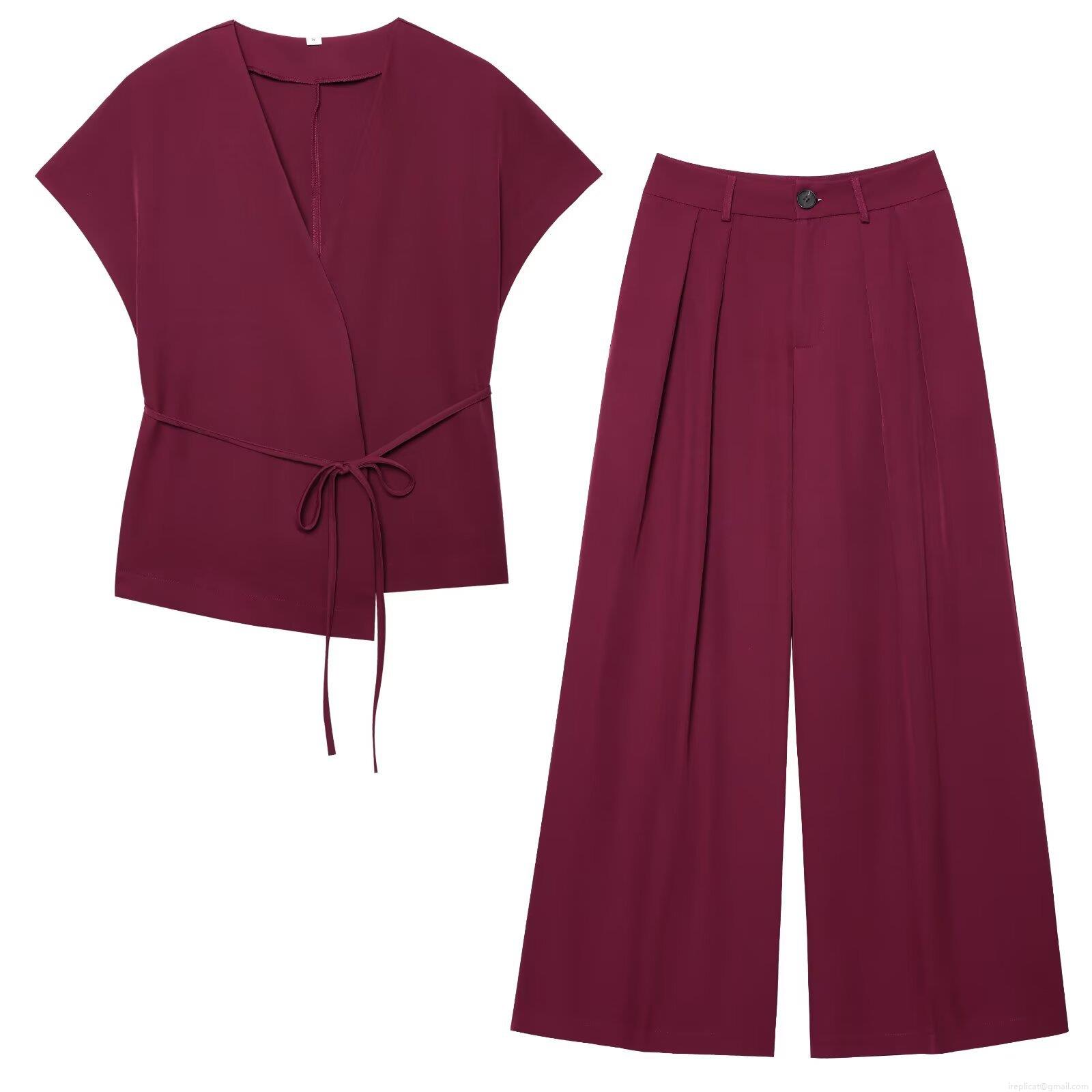 Women's Elegant Polyester Two Piece Set V-Neck Tie-Front Sleeveless Top And High Waist Wide Leg Pants Solid Color Casual Streetwear Outfit For Daily Commute Women's Elegant Polyester Two Piece Set V-Neck Tie-Front Sleeveless Top And High Waist Wide Leg Pants Solid Color Casual Streetwear Outfit For Daily Commute