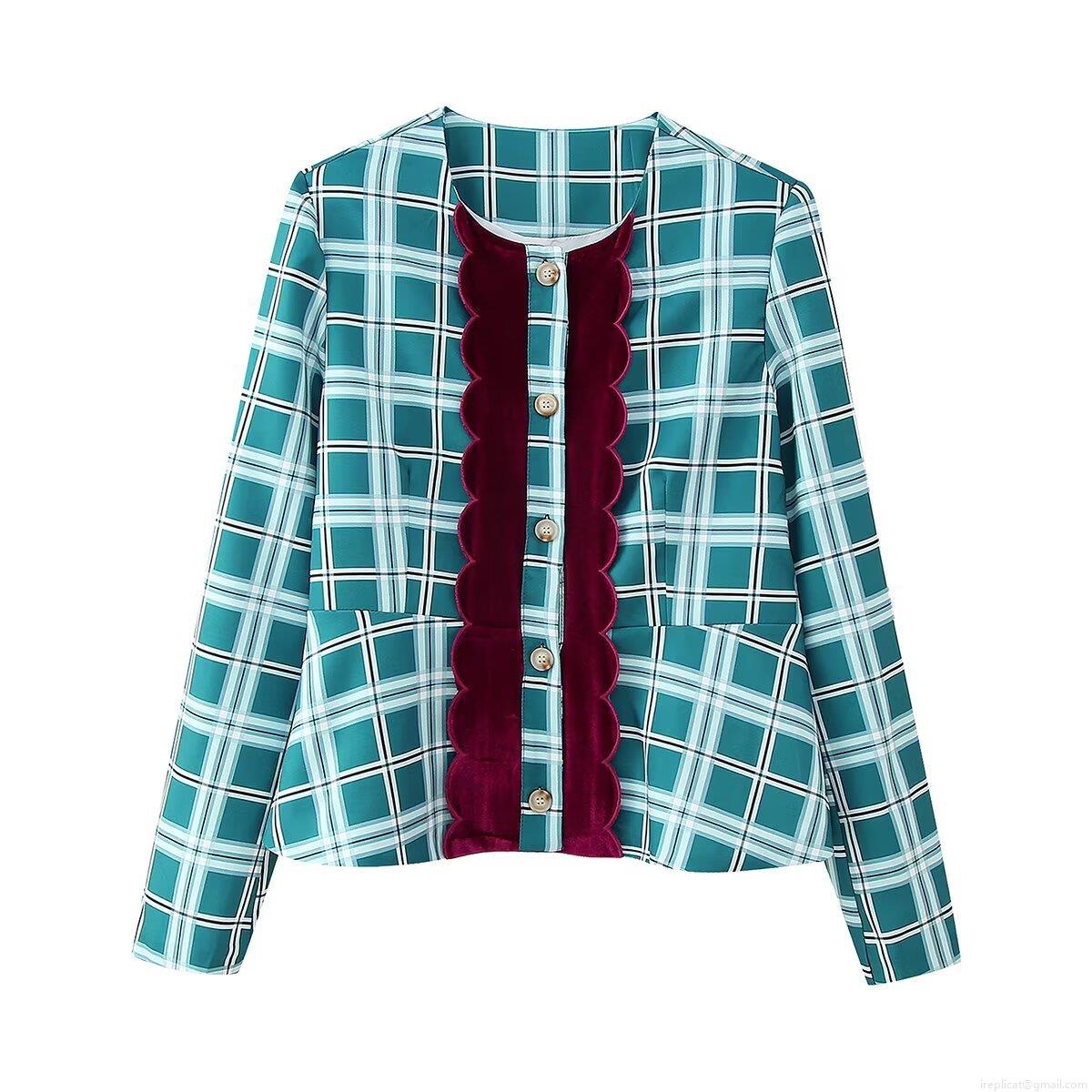 Women Checkered Plaid Pants Suit Set 100% Polyester Woven Velvet Wavy Trim Peplum Jacket And High Waist Wide Leg Trousers European Street Style Office Commute Wear Women Checkered Plaid Pants Suit Set 100% Polyester Woven Velvet Wavy Trim Peplum Jacket And High Waist Wide Leg Trousers European Street Style Office Commute Wear