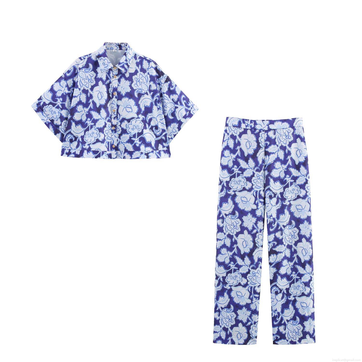 Women's Floral Print Polyester Two Piece Set Short Sleeve Crop Shirt And Straight Leg Pants Bohemian Vacation Casual Streetwear Outfit For Women Women's Floral Print Polyester Two Piece Set Short Sleeve Crop Shirt And Straight Leg Pants Bohemian Vacation Casual Streetwear Outfit For Women