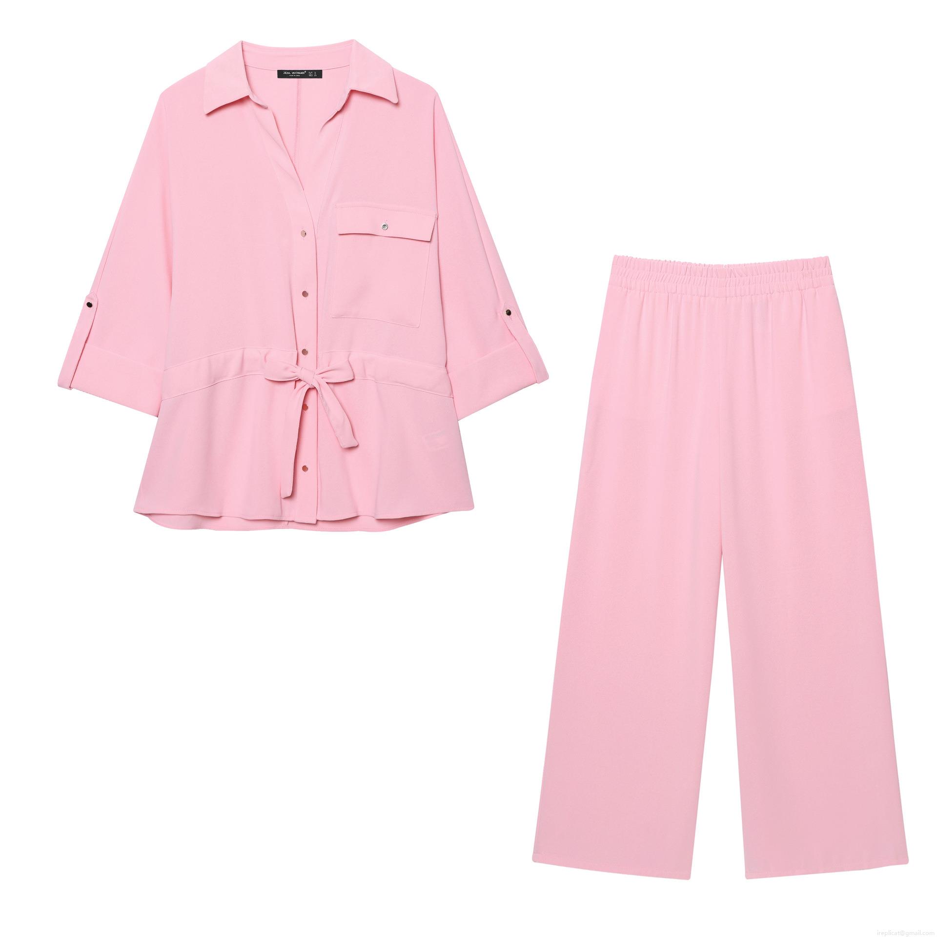 Women's 2 Piece Lounge Set Solid Color Lapel Button Down Shirt and High Waist Elastic Wide Leg Pants Streetwear Outfits for Women Women's 2 Piece Lounge Set Solid Color Lapel Button Down Shirt and High Waist Elastic Wide Leg Pants Streetwear Outfits for Women