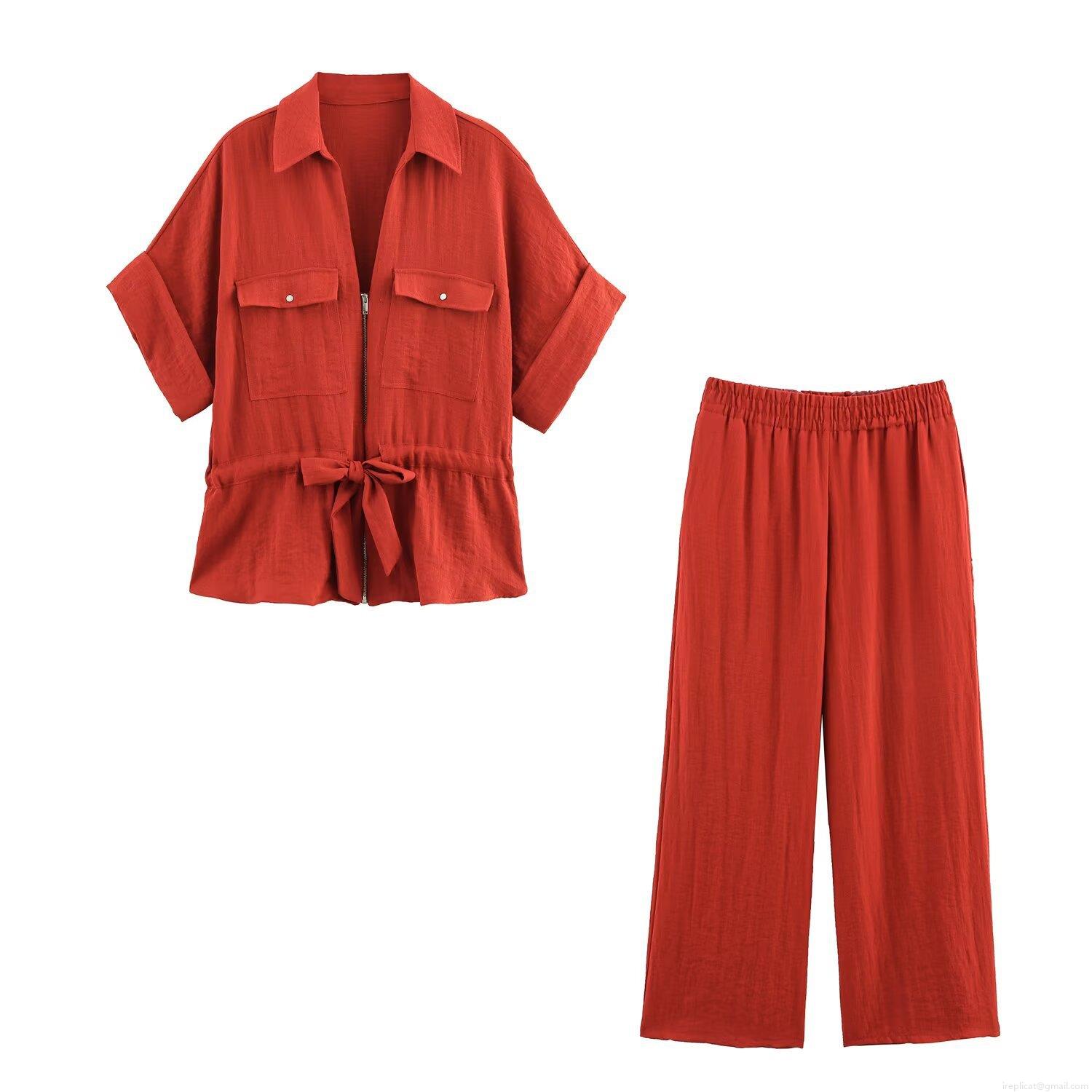 Women's Safari Style Linen Blend Two Piece Set Short Sleeve Zipper Shirt With Belt And High Waist Wide Leg Pants Casual Summer Outfits Women's Safari Style Linen Blend Two Piece Set Short Sleeve Zipper Shirt With Belt And High Waist Wide Leg Pants Casual Summer Outfits