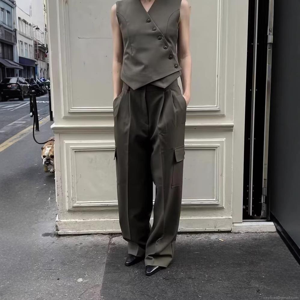 Women's Casual Two Piece Set Solid Color Diagonal Placket Asymmetrical Vest And High Waist Cargo Pants With Pockets Streetwear Outfits For Women Women's Casual Two Piece Set Solid Color Diagonal Placket Asymmetrical Vest And High Waist Cargo Pants With Pockets Streetwear Outfits For Women