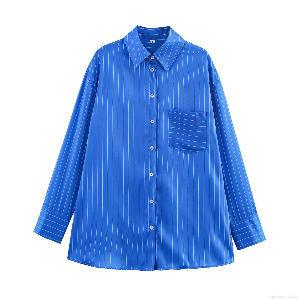 Women Fashion Blue Vertical Striped Two Piece Set Loose Long Sleeve Satin Button Shirt and Wide Leg Drawstring Pants Casual Streetwear Outfits for Women Women Fashion Blue Vertical Striped Two Piece Set Loose Long Sleeve Satin Button Shirt and Wide Leg Drawstring Pants Casual Streetwear Outfits for Women