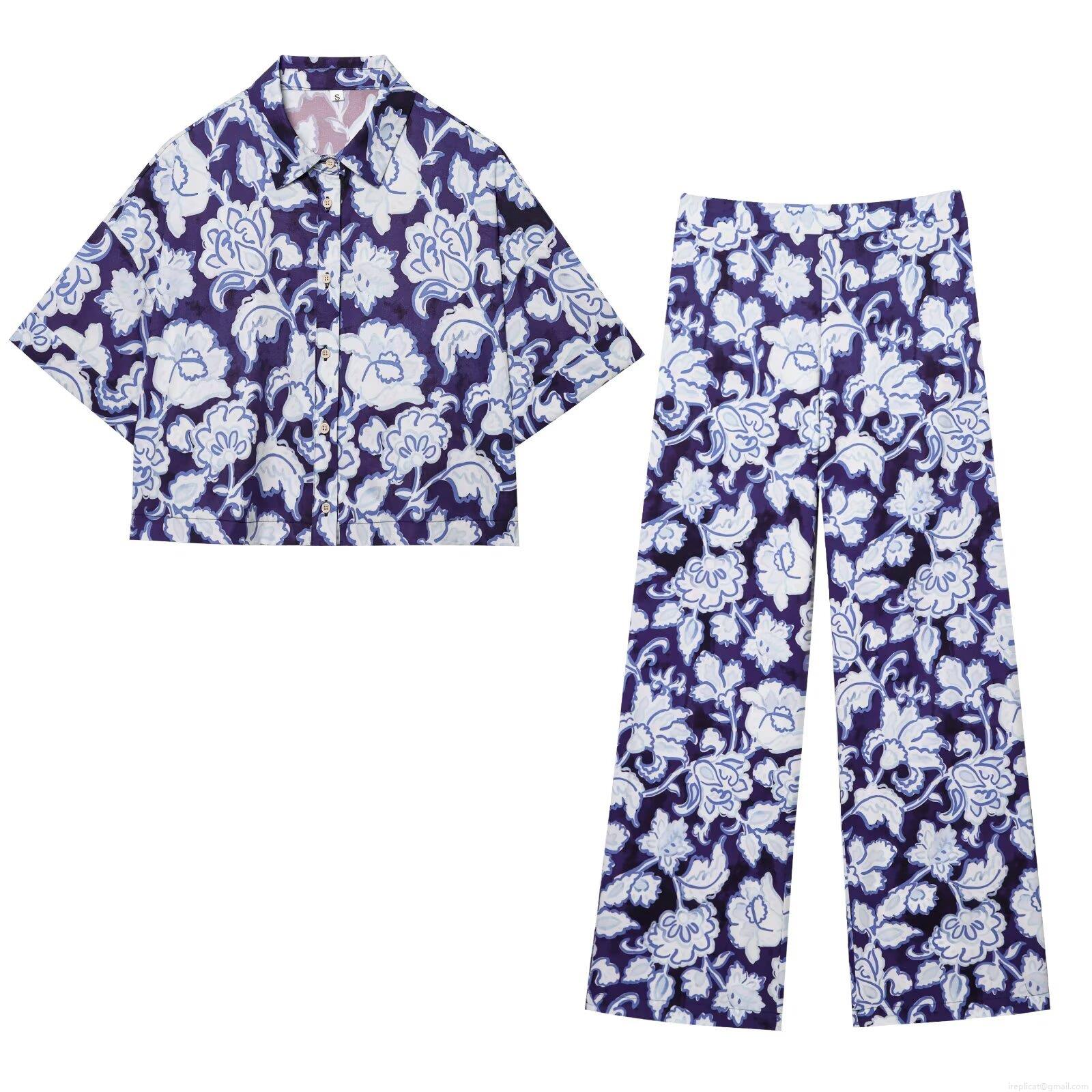 Women's Floral Print Casual Set Polyester Short Sleeve Button Down Shirt And High Waist Wide Leg Pants Two Piece Vacation Streetwear Outfits Women's Floral Print Casual Set Polyester Short Sleeve Button Down Shirt And High Waist Wide Leg Pants Two Piece Vacation Streetwear Outfits