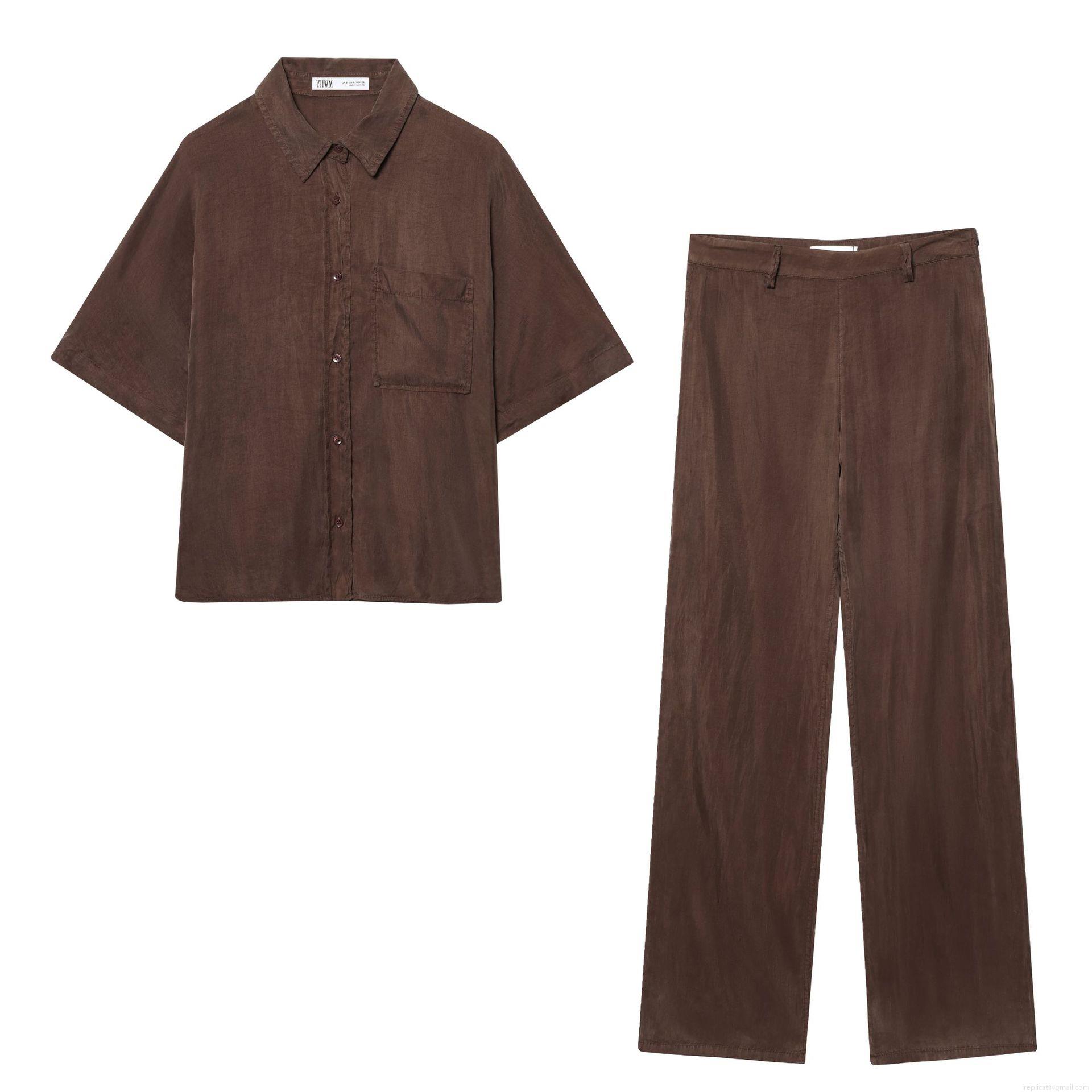 Women's Casual Two Piece Set Short Sleeve Button Down Shirt And High Waist Wide Leg Pants Nylon Cotton Crinkle Solid Color Streetwear Lounge Outfit Women's Casual Two Piece Set Short Sleeve Button Down Shirt And High Waist Wide Leg Pants Nylon Cotton Crinkle Solid Color Streetwear Lounge Outfit