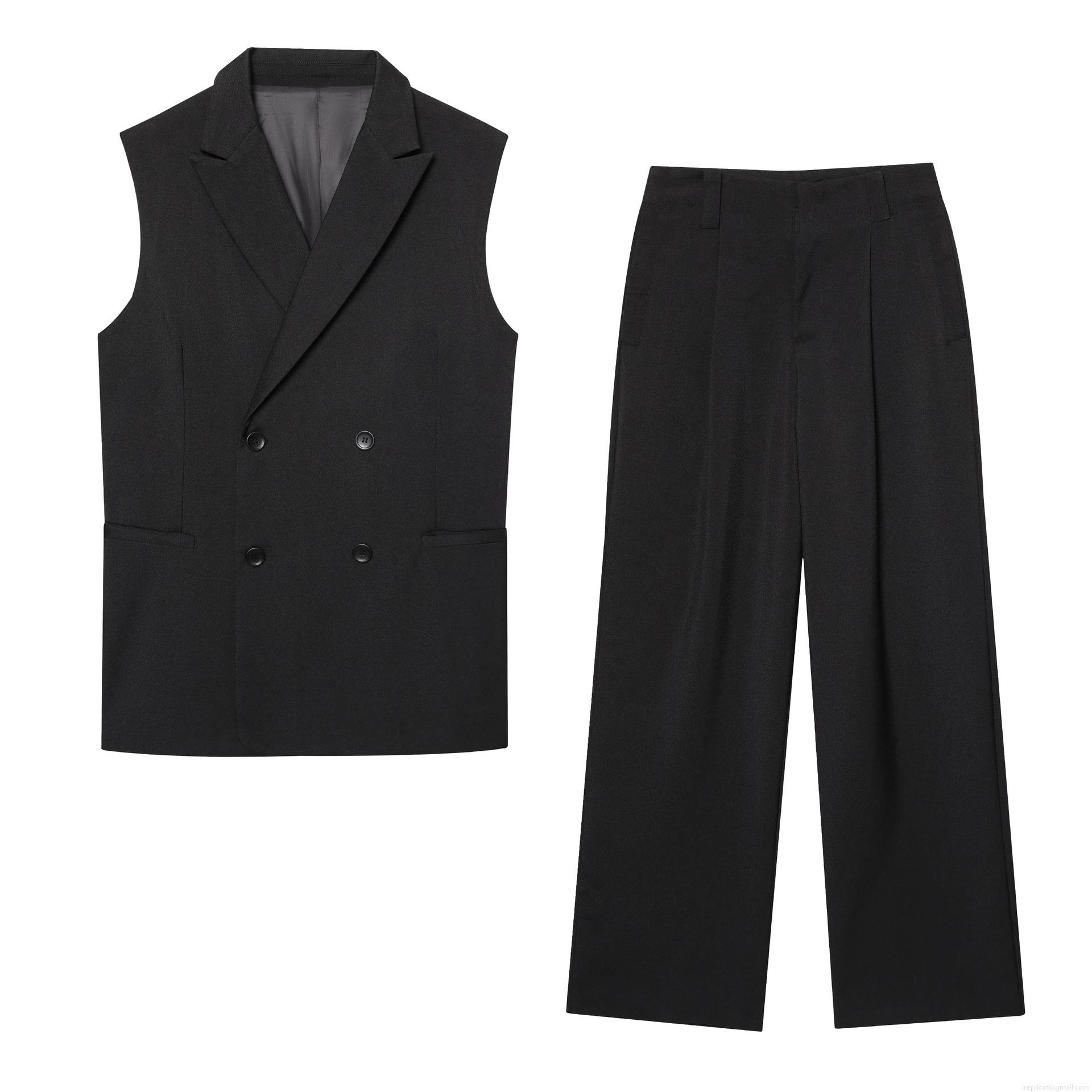 Women's 2 Piece Office Suit Set Sleeveless Double Breasted Vest Waistcoat With High Waist Wide Leg Pants Trousers Loose Casual Streetwear Outfits Women's 2 Piece Office Suit Set Sleeveless Double Breasted Vest Waistcoat With High Waist Wide Leg Pants Trousers Loose Casual Streetwear Outfits