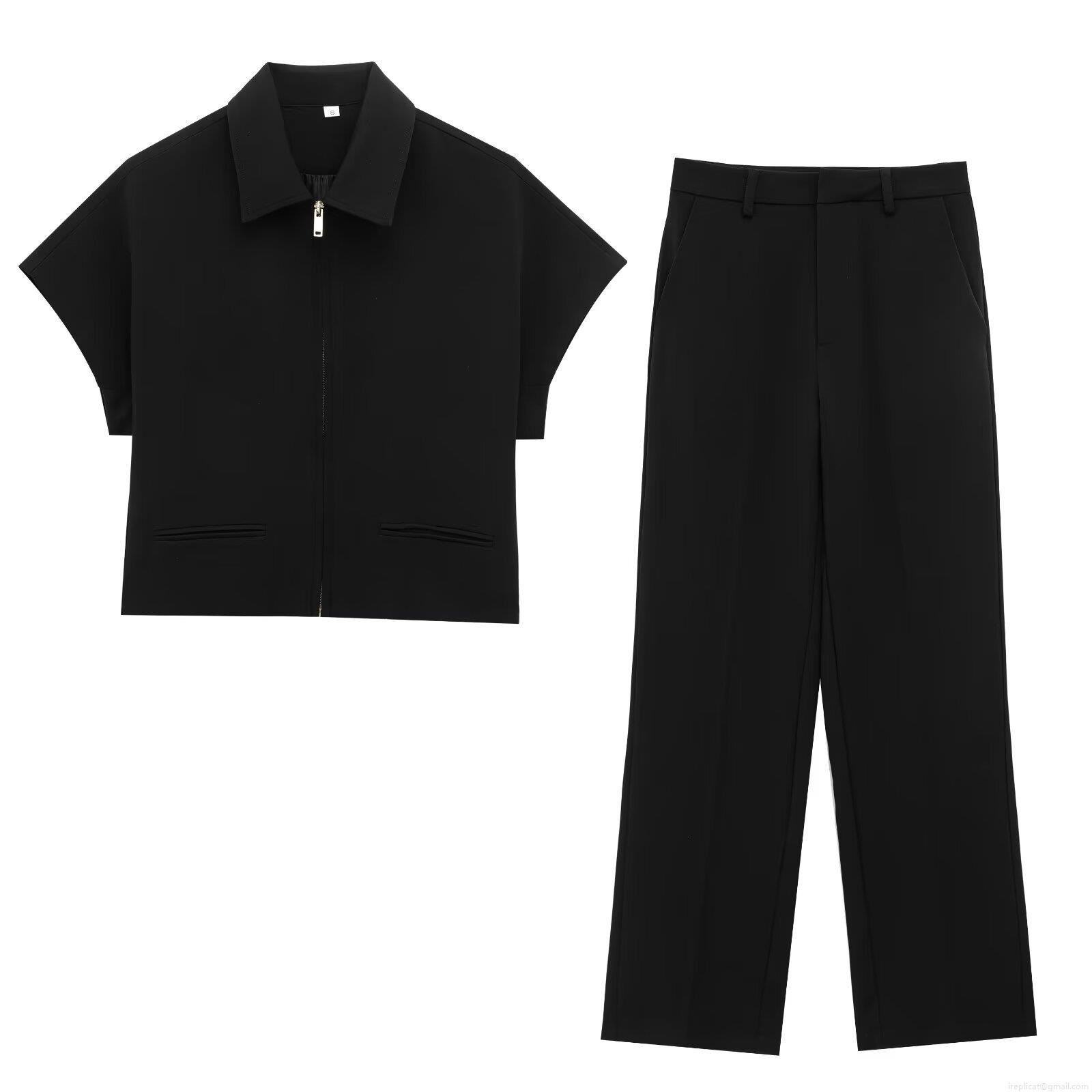 Women's 2-Piece Outfits Fashion Short Sleeve Stand Collar Zipper Jacket and High Waist Straight Leg Pants Solid Color Casual Streetwear Tracksuit Set Women's 2-Piece Outfits Fashion Short Sleeve Stand Collar Zipper Jacket and High Waist Straight Leg Pants Solid Color Casual Streetwear Tracksuit Set