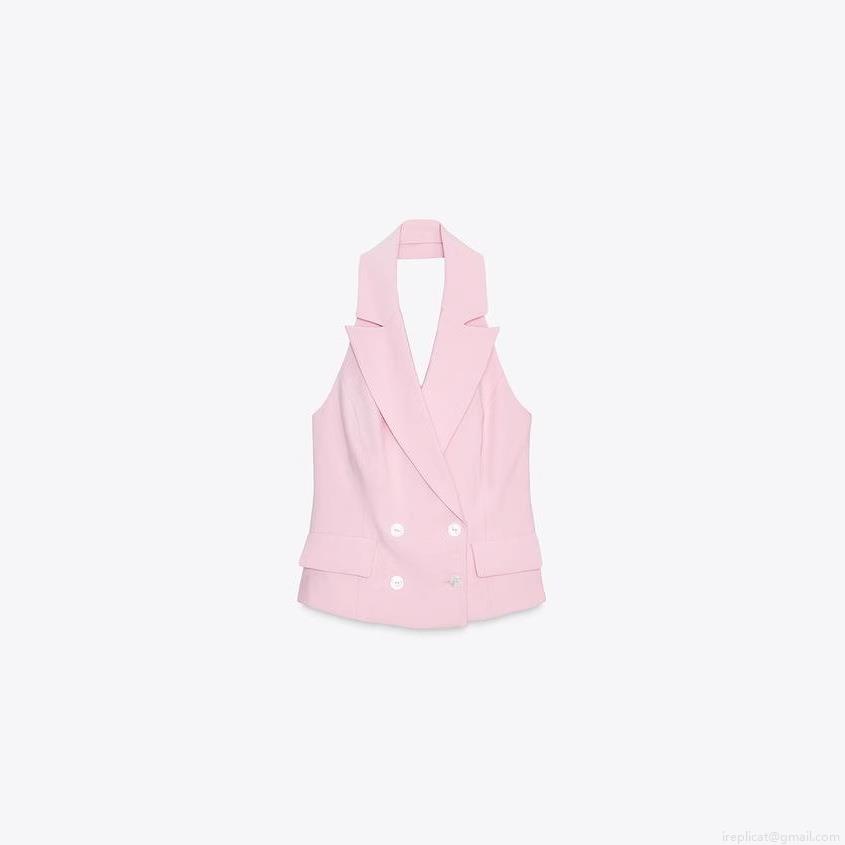 Women's 2 Piece Set Pink Halter Neck Double Breasted Vest Waistcoat and Pleated Wide Leg Trousers Polyester Twill Elegant Office Suits Women's 2 Piece Set Pink Halter Neck Double Breasted Vest Waistcoat and Pleated Wide Leg Trousers Polyester Twill Elegant Office Suits