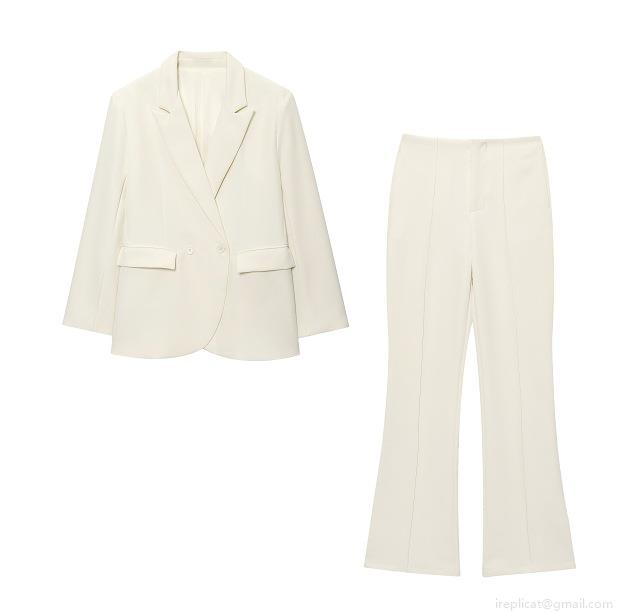 Women's Elegant 2 Piece Blazer Suits Set Double Breasted Office Lady Professional Jacket and Flare Leg Trousers Solid Color Polyester Commuter Outfits Women's Elegant 2 Piece Blazer Suits Set Double Breasted Office Lady Professional Jacket and Flare Leg Trousers Solid Color Polyester Commuter Outfits