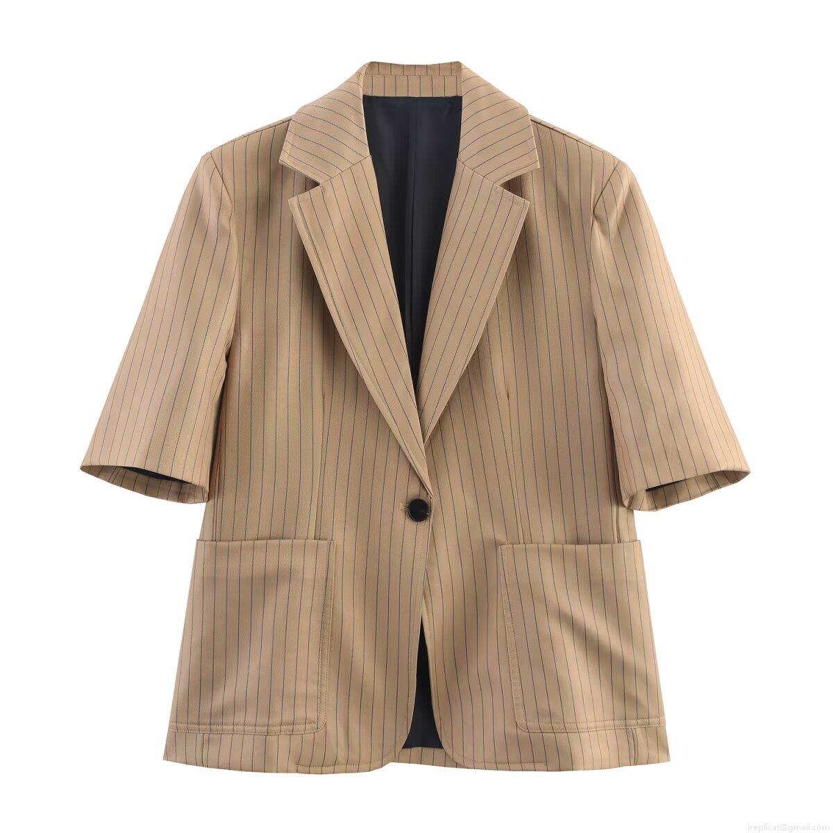 Women's Striped Linen Blend Short Sleeve Blazer And Wide Leg Pants Set Casual Office Streetwear Two Piece Suit Women's Striped Linen Blend Short Sleeve Blazer And Wide Leg Pants Set Casual Office Streetwear Two Piece Suit