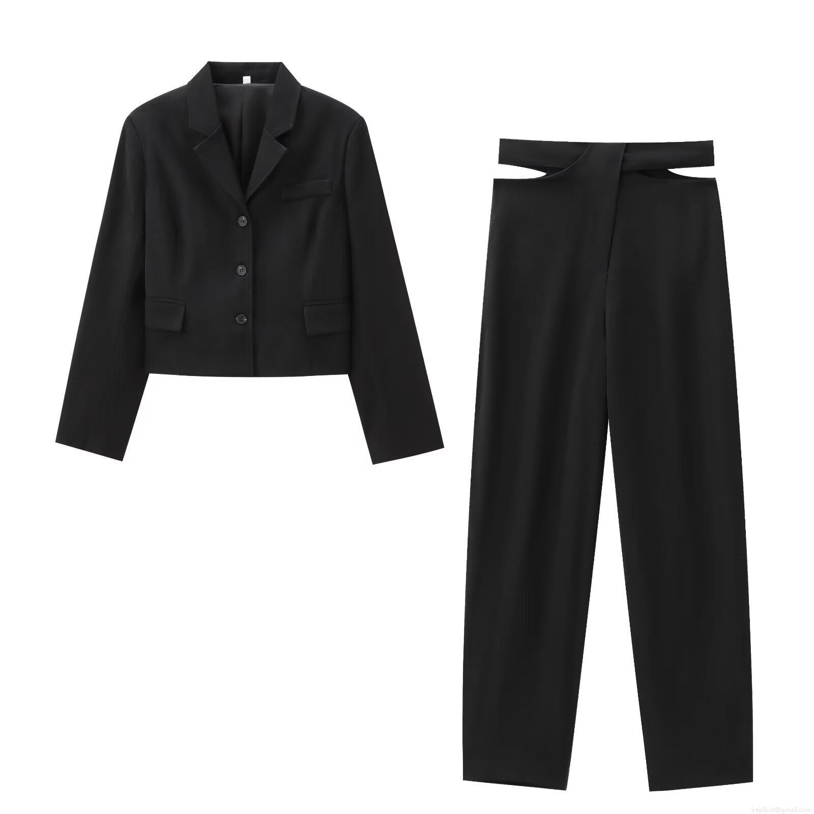 Women Sexy Cut Out High Waist Pants Set Cropped Blazer Jacket And Wide Leg Trousers 2 Piece Outfits Solid Black Professional Suit Polyester Twill Streetwear Co-ord Set Women Sexy Cut Out High Waist Pants Set Cropped Blazer Jacket And Wide Leg Trousers 2 Piece Outfits Solid Black Professional Suit Polyester Twill Streetwear Co-ord Set