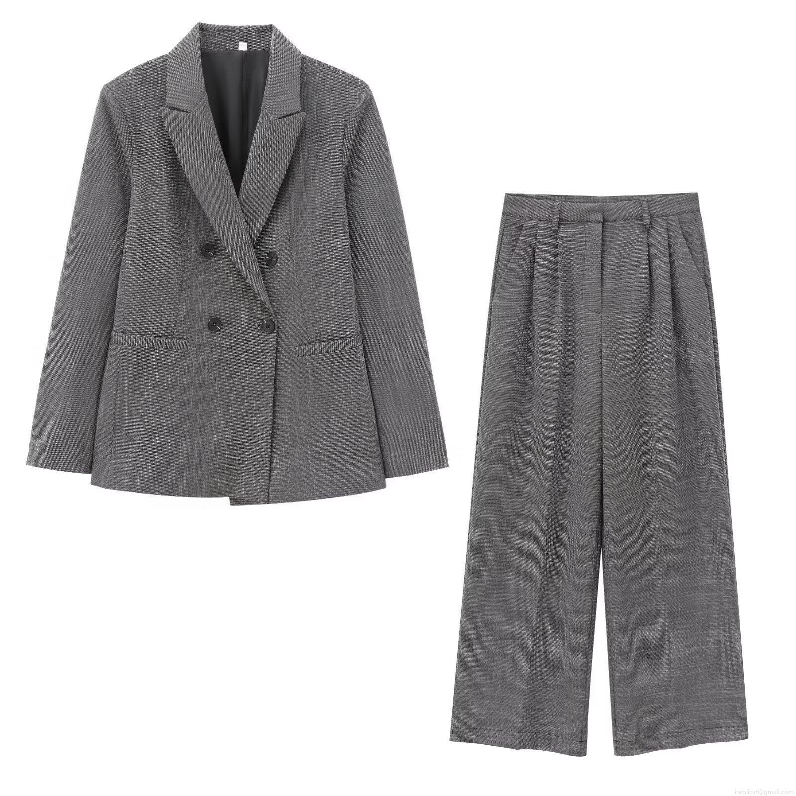 Women's Professional Two Piece Suit Set Double Breasted Blazer and High Waisted Wide Leg Pants Shoulder Padded Jacket Pleated Office Trousers Commute Style Grey Women's Professional Two Piece Suit Set Double Breasted Blazer and High Waisted Wide Leg Pants Shoulder Padded Jacket Pleated Office Trousers Commute Style Grey