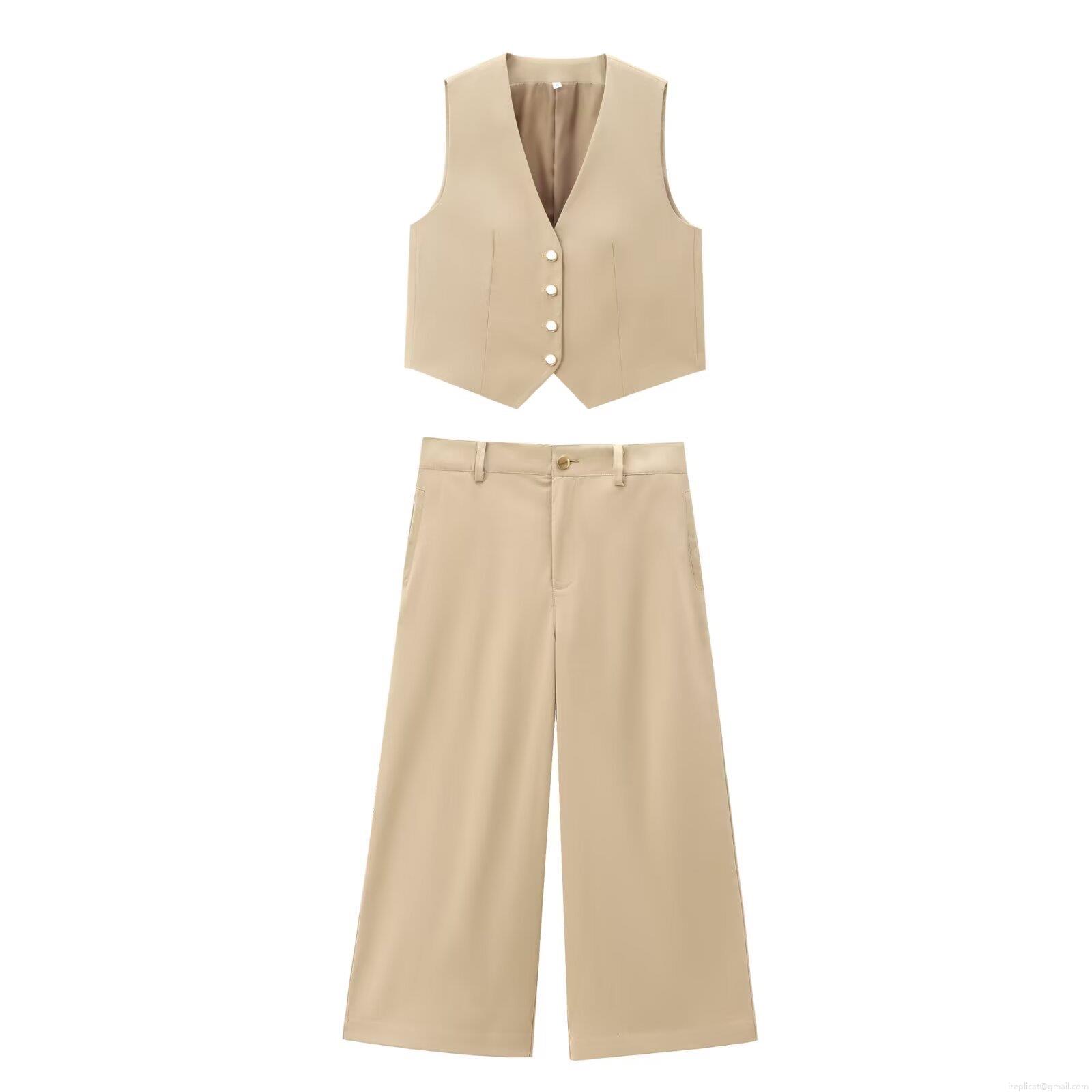 Women's 2 Piece Suit Set Polyester Twill V-Neck Single-Breasted Vest and High Waisted Wide Leg Pants Elegant Office Casual Streetwear Outfit for Ladies Women's 2 Piece Suit Set Polyester Twill V-Neck Single-Breasted Vest and High Waisted Wide Leg Pants Elegant Office Casual Streetwear Outfit for Ladies