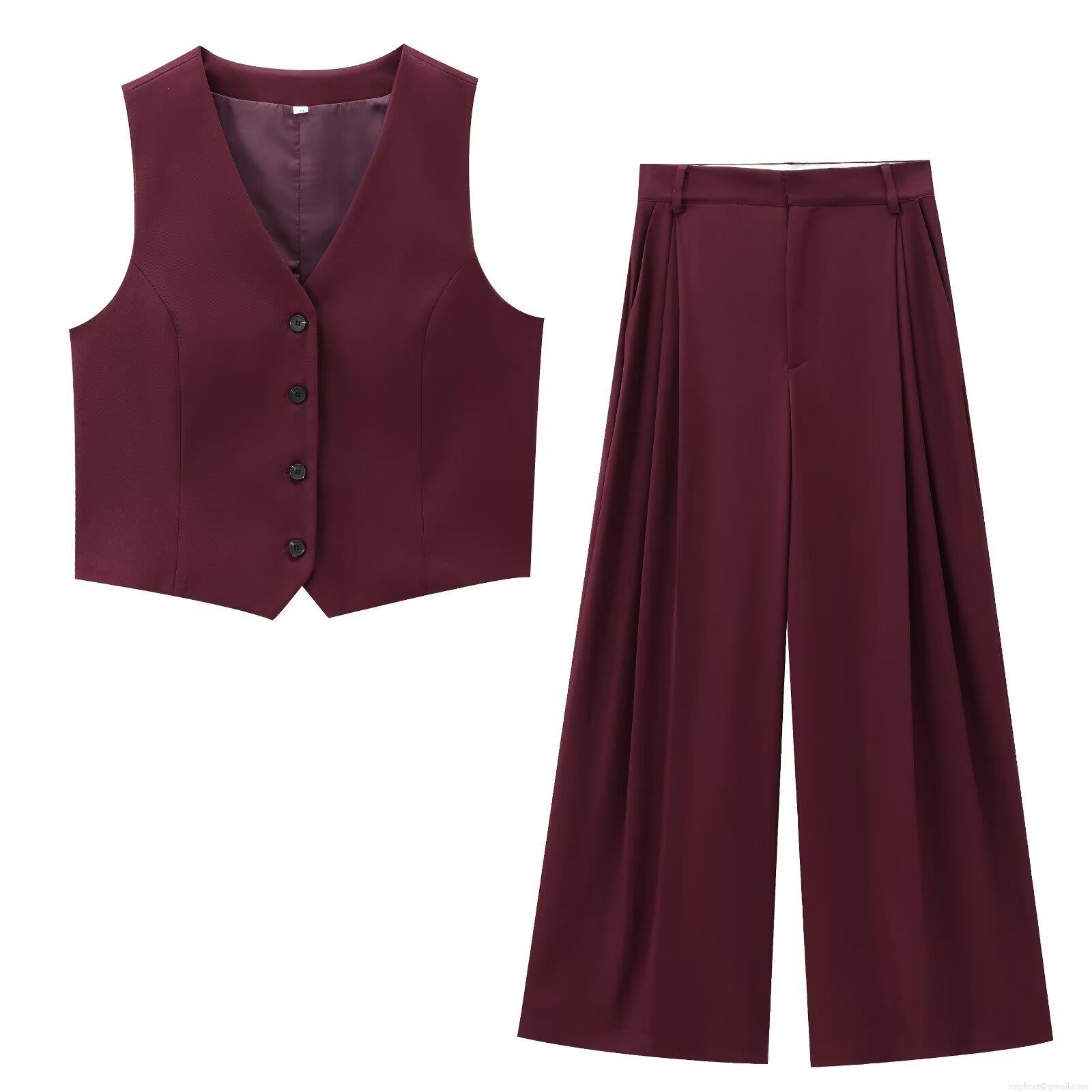Women's V-Neck Sleeveless Vest And High-Waist Wide-Leg Pants 2-Piece Set Polyester Twill Solid Business Casual Slim Office Wear Suit For Women Women's V-Neck Sleeveless Vest And High-Waist Wide-Leg Pants 2-Piece Set Polyester Twill Solid Business Casual Slim Office Wear Suit For Women