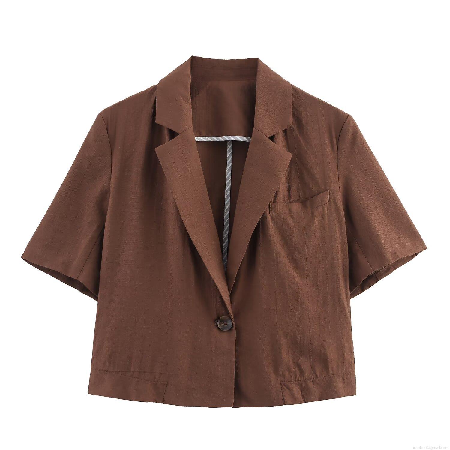 Women's Casual Polyester Linen Texture Short Sleeve Crop Blazer and Beaded Drawstring Shorts Set Solid Color Two Piece Streetwear Outfit for Women Women's Casual Polyester Linen Texture Short Sleeve Crop Blazer and Beaded Drawstring Shorts Set Solid Color Two Piece Streetwear Outfit for Women