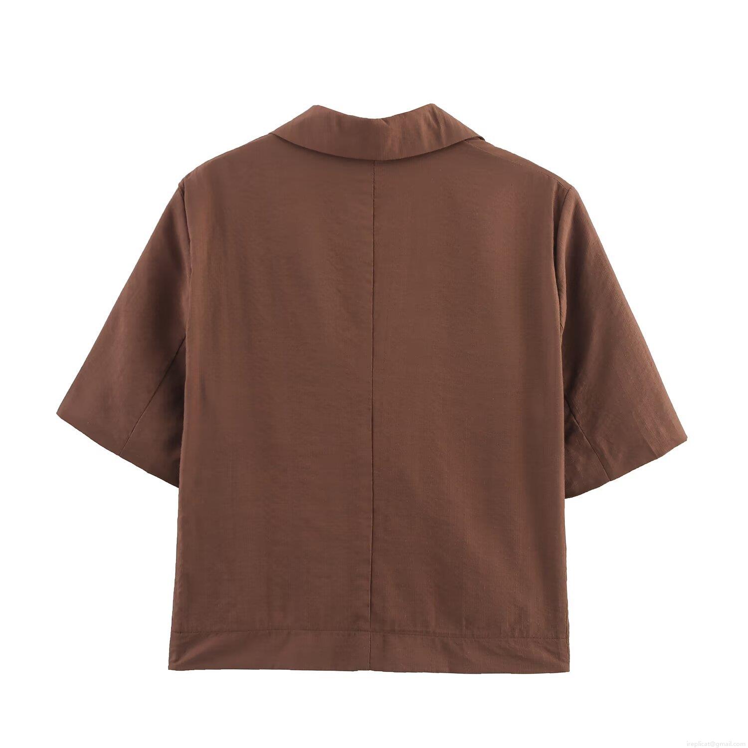 Women\'s Casual Polyester Linen Texture Short Sleeve Crop Blazer and Beaded Drawstring Shorts Set Solid Color Two Piece Streetwear Outfit for Women