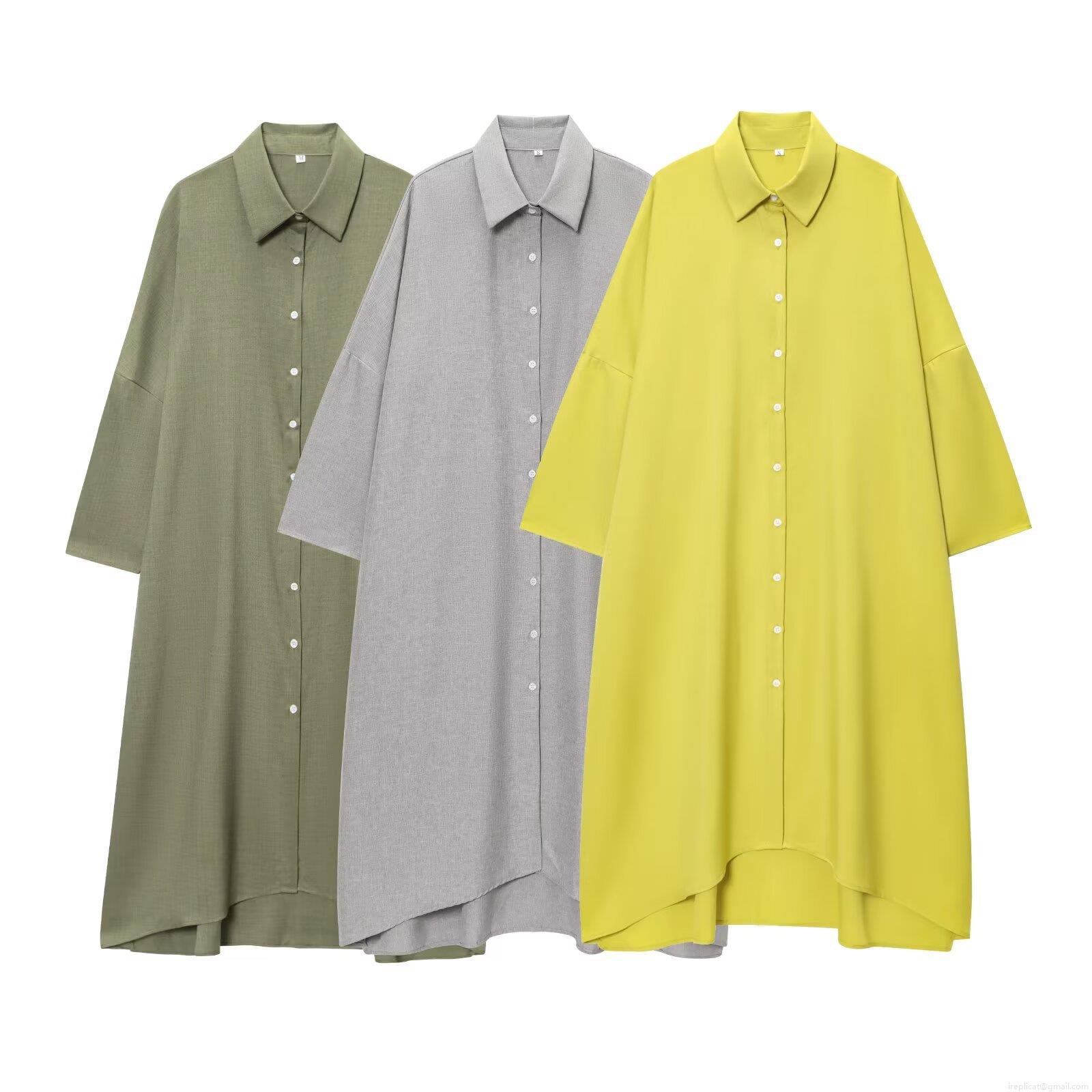 Women\'s 2 Piece Set Casual Solid Color Long Shirt Dress and Drawstring Wide Leg Pants Suit Polyester Cotton Linen Texture Relaxed Fit Streetwear