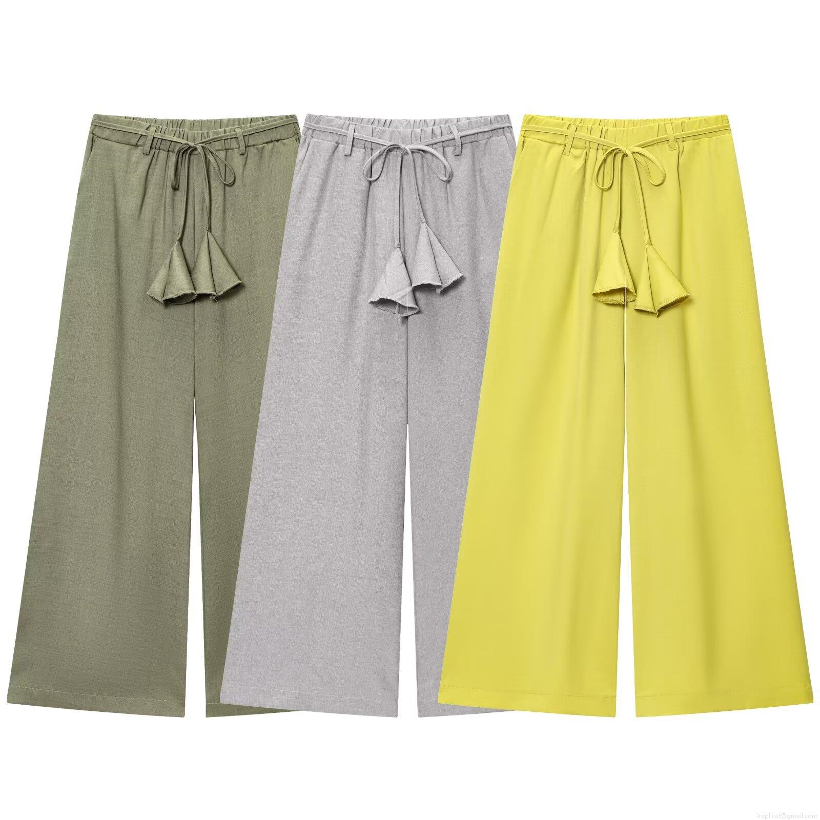 Women\'s 2 Piece Set Casual Solid Color Long Shirt Dress and Drawstring Wide Leg Pants Suit Polyester Cotton Linen Texture Relaxed Fit Streetwear