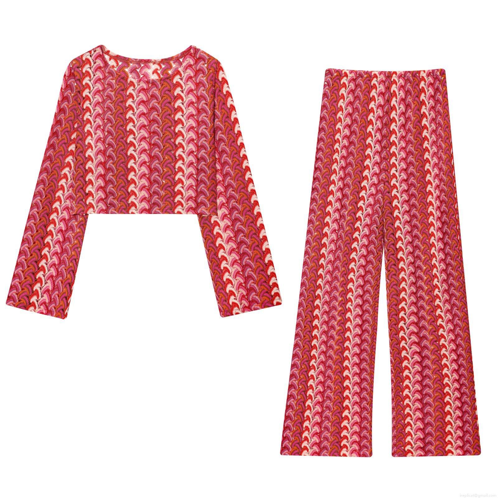 Women's Two Piece Knitting Set Zigzag Wave Stripe Crochet Long Sleeve Crop Top and High Waist Wide Leg Pants Boho Casual Sweatsuit For Women Beach Vacation Women's Two Piece Knitting Set Zigzag Wave Stripe Crochet Long Sleeve Crop Top and High Waist Wide Leg Pants Boho Casual Sweatsuit For Women Beach Vacation