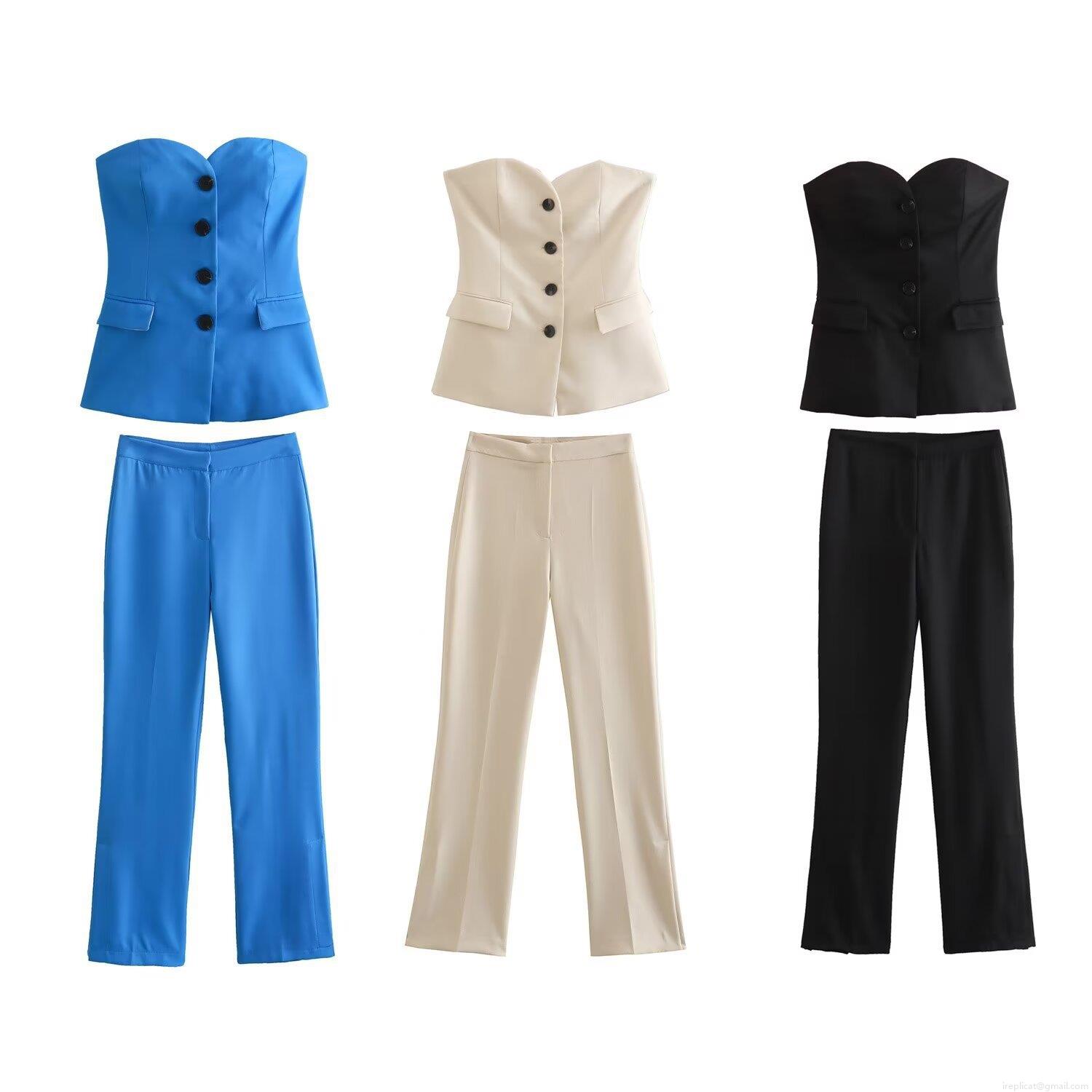 Women's Sexy Strapless Single Breasted Tube Top And High Waist Flare Pants Two Piece Set Solid Color Slim Fit Polyester Suit For Party Club Streetwear Women's Sexy Strapless Single Breasted Tube Top And High Waist Flare Pants Two Piece Set Solid Color Slim Fit Polyester Suit For Party Club Streetwear