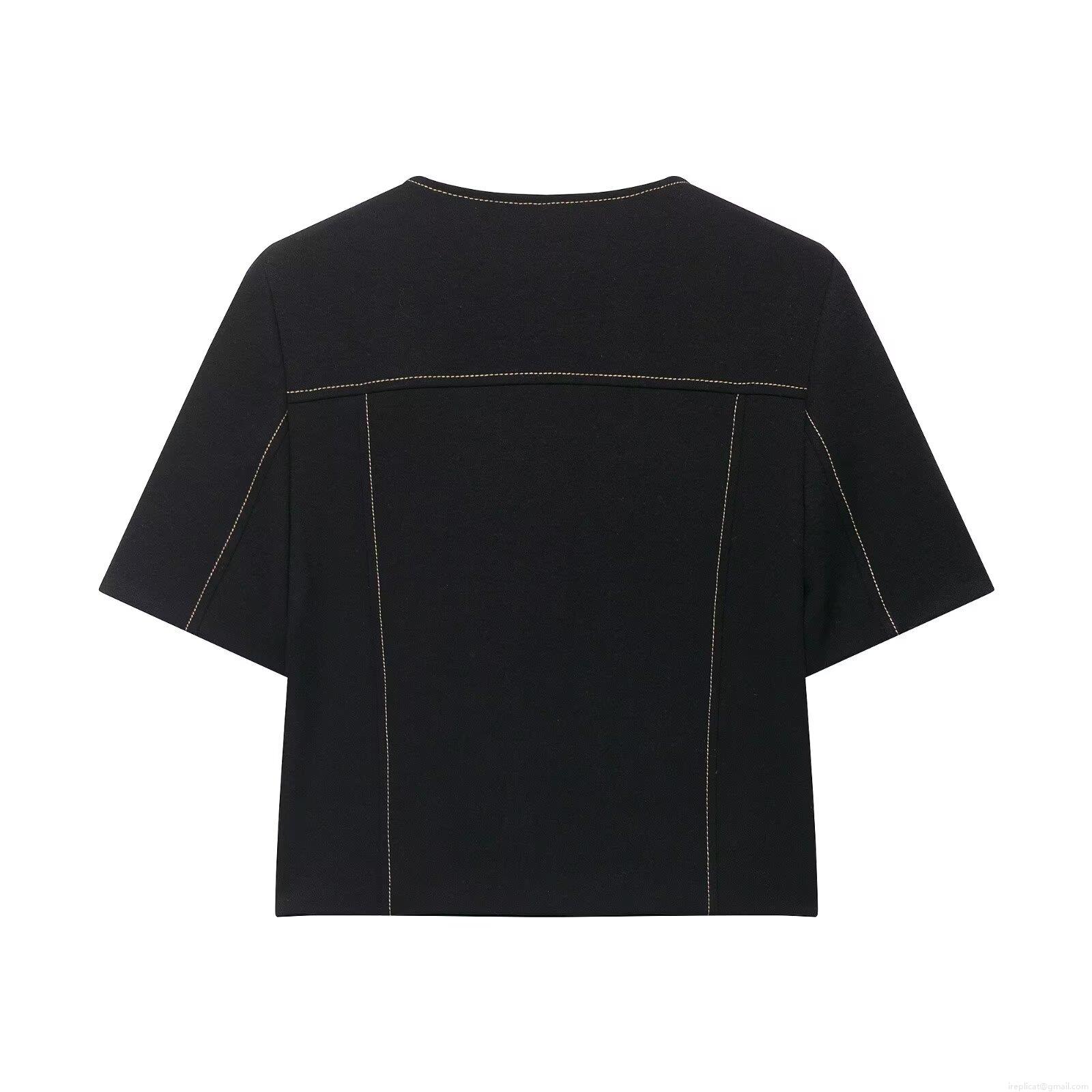 Women's Two-Piece Set Polyester Contrast Stitching Short Sleeve Double Breasted Top And High Waist Wide Leg Pants Casual Streetwear Outfit Women's Two-Piece Set Polyester Contrast Stitching Short Sleeve Double Breasted Top And High Waist Wide Leg Pants Casual Streetwear Outfit