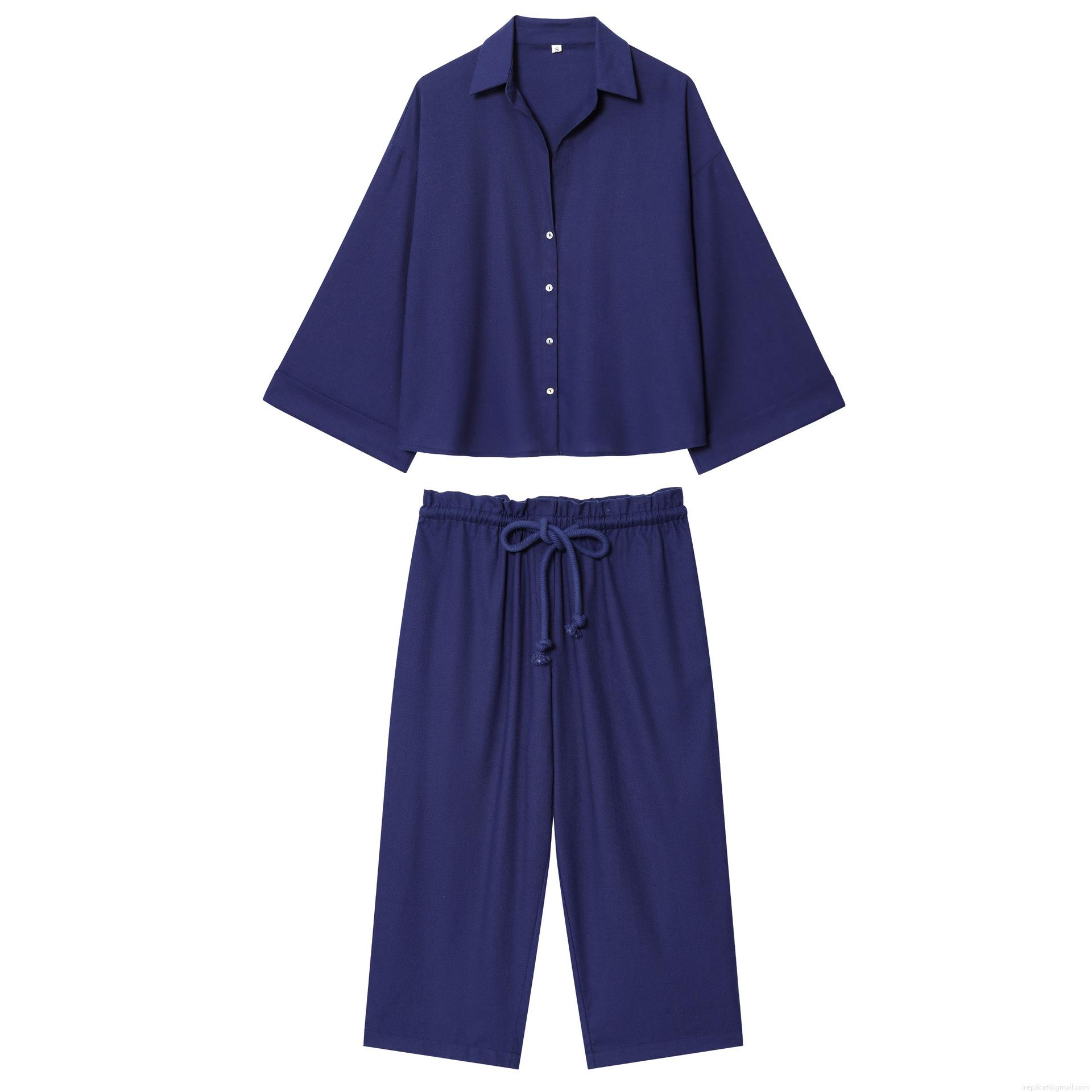 Women's Minimalist Two Piece Set Polyester Blend Long Sleeve Button Up Shirt and Wide Leg Pants Suit Casual Daily Lounge Streetwear Solid Color Navy Blue Women's Minimalist Two Piece Set Polyester Blend Long Sleeve Button Up Shirt and Wide Leg Pants Suit Casual Daily Lounge Streetwear Solid Color Navy Blue