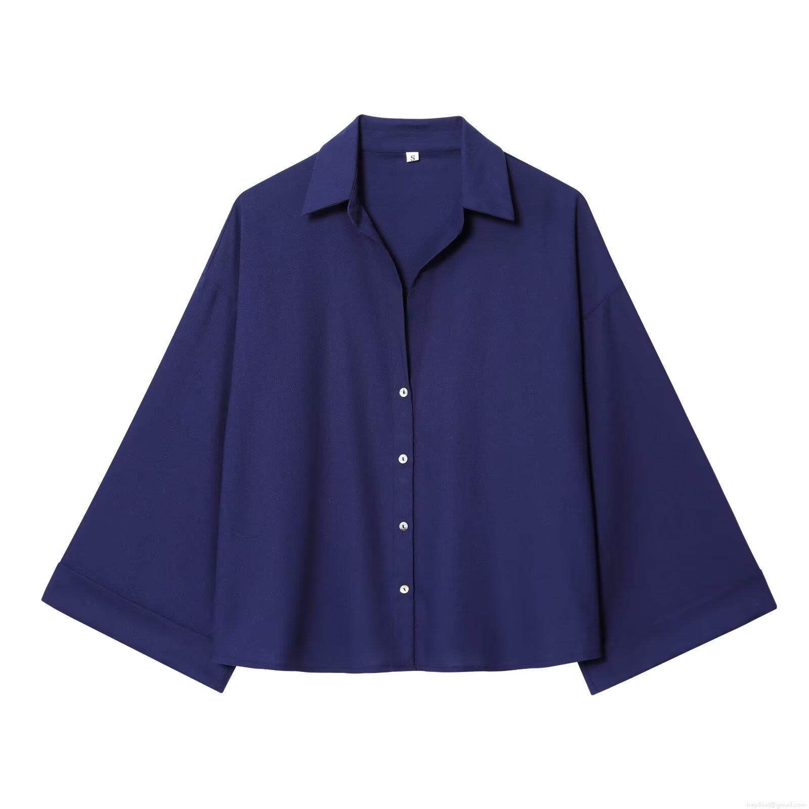 Women's Two Piece Casual Set Solid Color Button Down Shirt And Elastic Waist Wide Leg Pants Set Loose Loungewear Outfit Streetwear For Women Navy Blue Women's Two Piece Casual Set Solid Color Button Down Shirt And Elastic Waist Wide Leg Pants Set Loose Loungewear Outfit Streetwear For Women Navy Blue