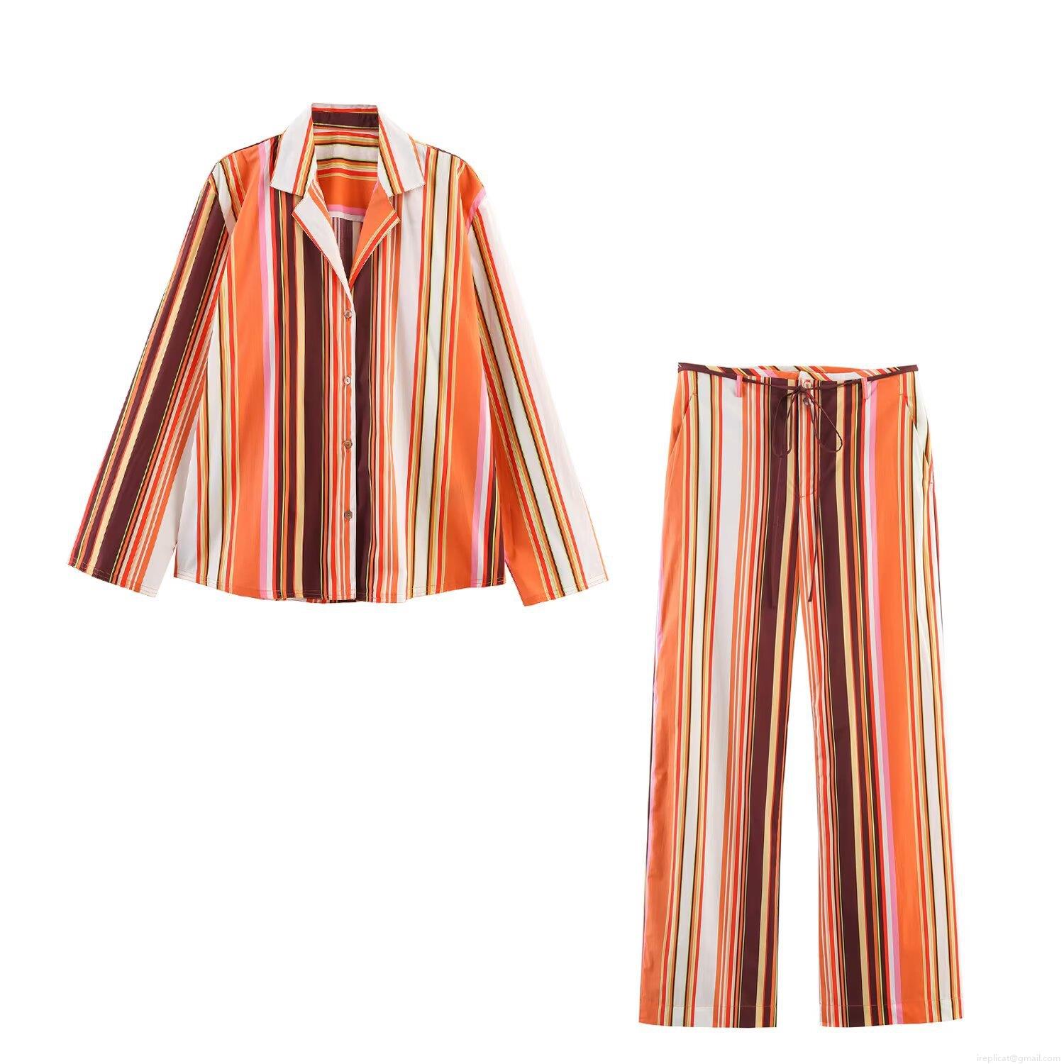 Women Colorful Stripe Shirt And Flared Pants Two Piece Outfits Set Casual Long Sleeve Button Up Blouse Wide Leg Trousers Streetwear Vacation Beachwear Suits Women Colorful Stripe Shirt And Flared Pants Two Piece Outfits Set Casual Long Sleeve Button Up Blouse Wide Leg Trousers Streetwear Vacation Beachwear Suits
