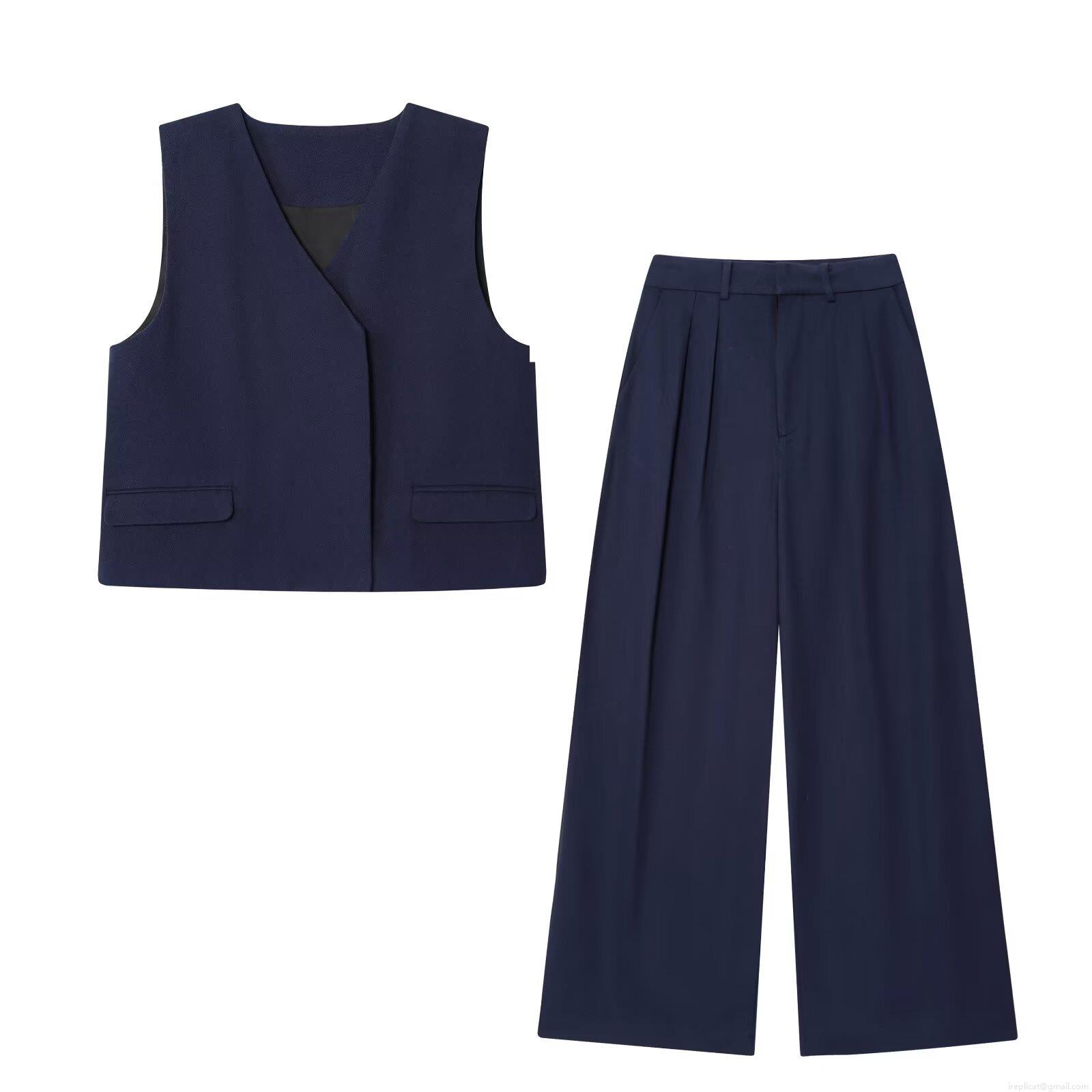 Women's 2 Piece Outfits Set Twill Polyester V Neck Sleeveless Vest and High Waist Pleated Wide Leg Pants Casual Office Streetwear Suits Women's 2 Piece Outfits Set Twill Polyester V Neck Sleeveless Vest and High Waist Pleated Wide Leg Pants Casual Office Streetwear Suits