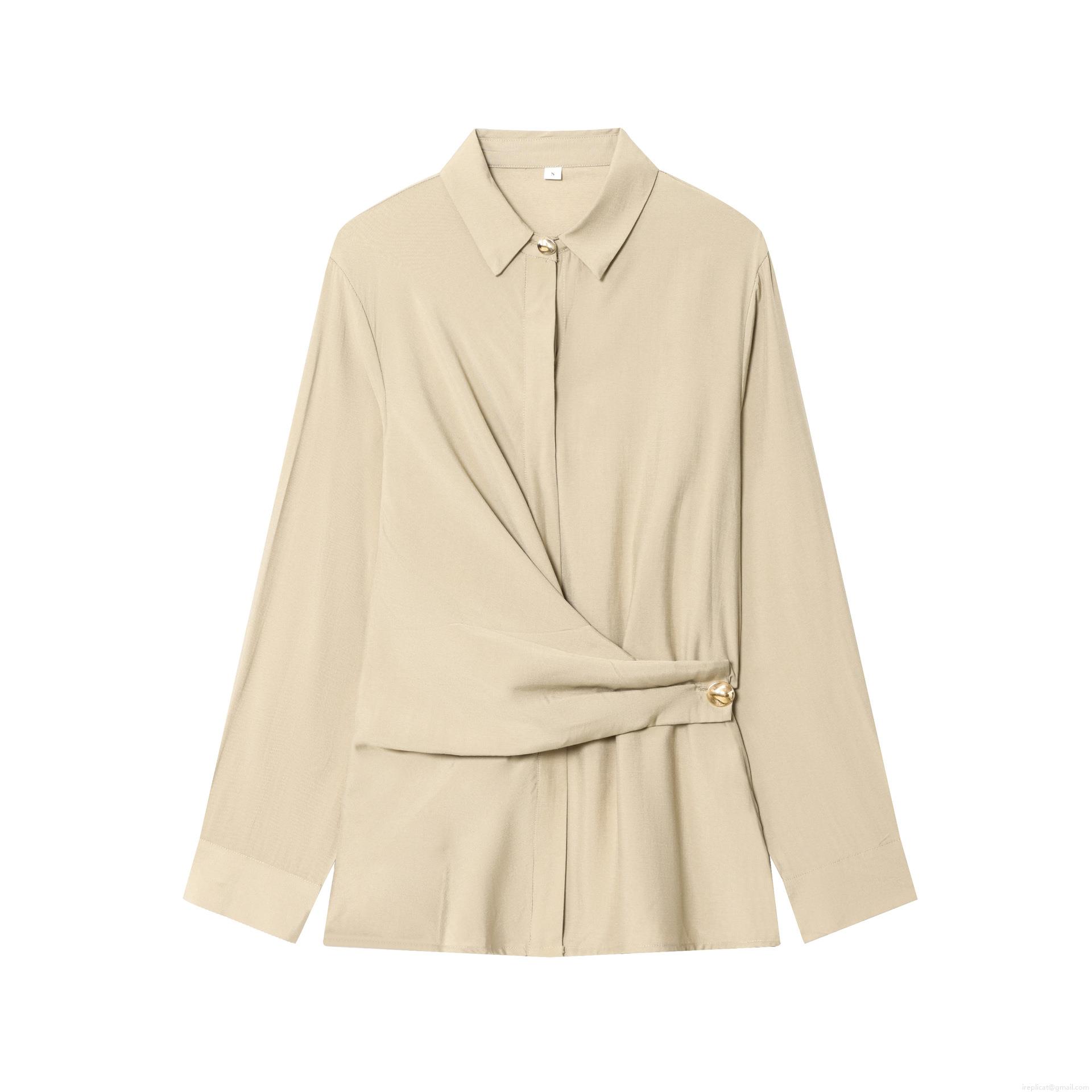 Women\'s Elegant Khaki Two Piece Set Long Sleeve Wrapped Shirt With Gold Buttons And High Waist Wide Leg Pants Casual Office Streetwear Co-ord Women\'s Elegant Khaki Two Piece Set Long Sleeve Wrapped Shirt With Gold Buttons And High Waist Wide Leg Pants Casual Office Streetwear Co-ord