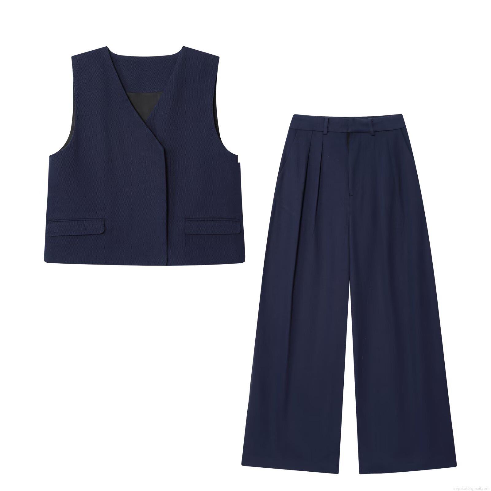 Elegant Women's Vest and Pants Set Sleeveless V-Neck Waistcoat With High Waist Wide Leg Pleated Trousers Modern Casual Office Business Streetwear Two-Piece Outfit Elegant Women's Vest and Pants Set Sleeveless V-Neck Waistcoat With High Waist Wide Leg Pleated Trousers Modern Casual Office Business Streetwear Two-Piece Outfit