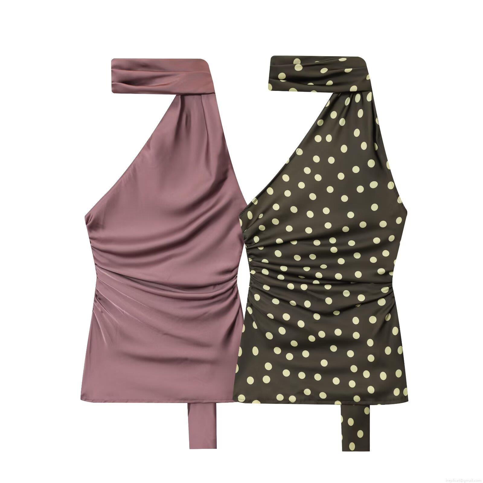 Women's 2 Piece Polka Dot Halter Top And Flare Pants Set Casual Satin Ruched High Waist Trouser Outfits For Summer Vacation Streetwear Women's 2 Piece Polka Dot Halter Top And Flare Pants Set Casual Satin Ruched High Waist Trouser Outfits For Summer Vacation Streetwear