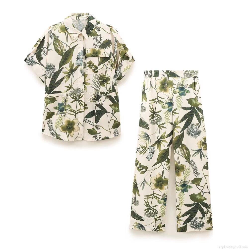 Women's Tropical Floral Print Two Piece Set Short Sleeve Lapel Button Up Shirt And High Waisted Wide Leg Pants Vacation Casual Outfits 100% Polyester Comfortable Beachwear Women's Tropical Floral Print Two Piece Set Short Sleeve Lapel Button Up Shirt And High Waisted Wide Leg Pants Vacation Casual Outfits 100% Polyester Comfortable Beachwear