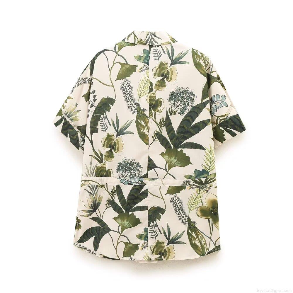 Women\'s Tropical Floral Print Two Piece Set Short Sleeve Lapel Button Up Shirt And High Waisted Wide Leg Pants Vacation Casual Outfits 100% Polyester Comfortable Beachwear