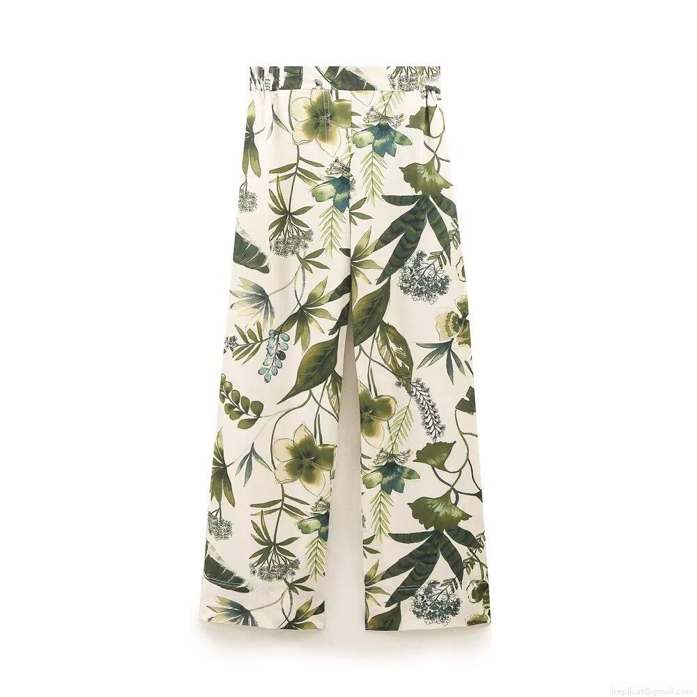 Women\'s Tropical Floral Print Two Piece Set Short Sleeve Lapel Button Up Shirt And High Waisted Wide Leg Pants Vacation Casual Outfits 100% Polyester Comfortable Beachwear