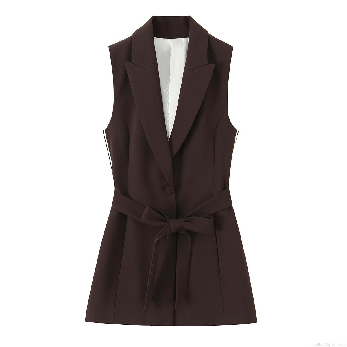 Women\'s Sleeveless Blazer Vest And Side Stripe Straight Leg Pants Two Piece Set Elegant Casual Polyester Suit For Autumn Fashion Streetwear