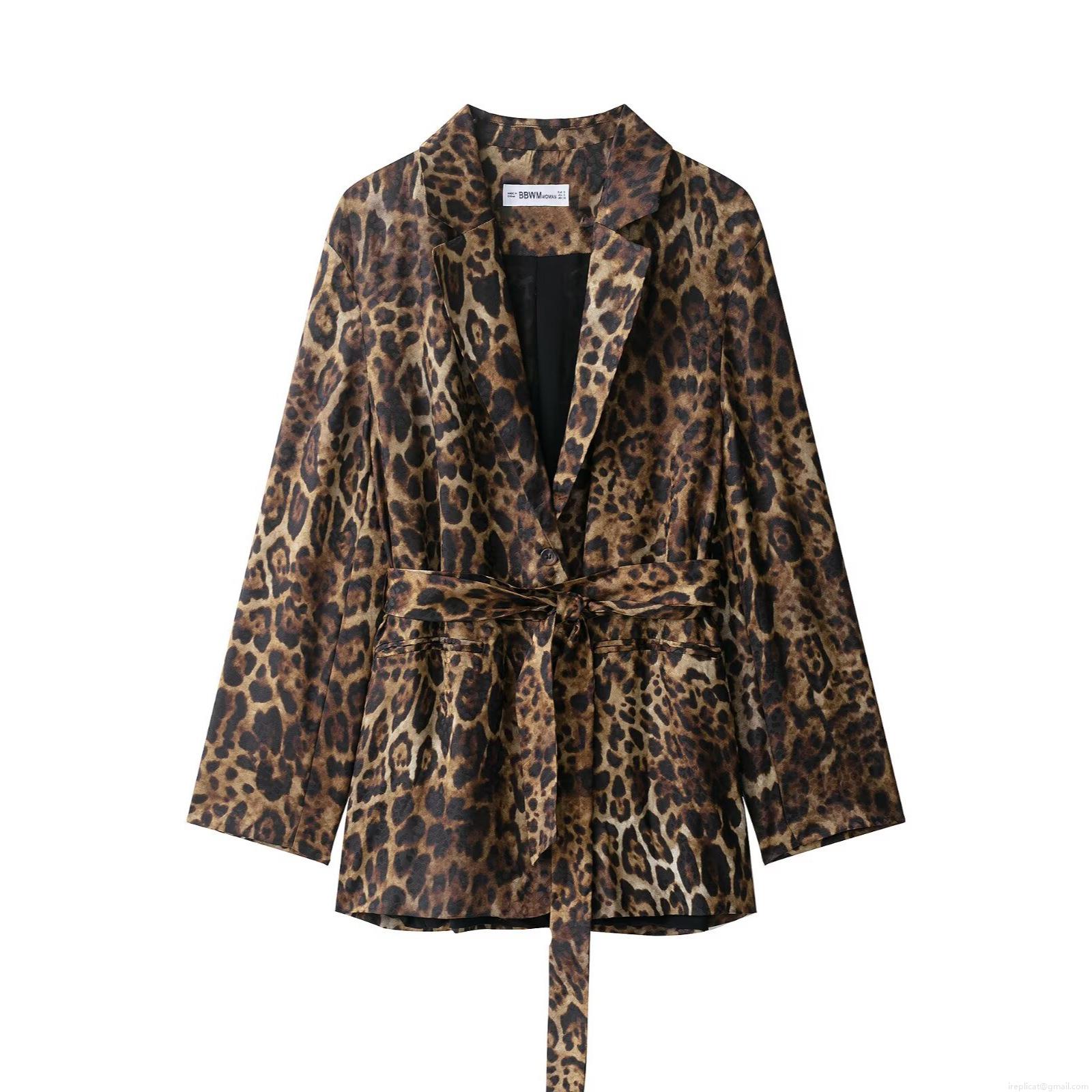 Women Leopard Print 2 Piece Suit Set Notched Lapel Belted Blazer Jacket And Straight Leg Pants Polyester Jacquard Animal Pattern Outfits Streetwear Autumn Fashion Women Leopard Print 2 Piece Suit Set Notched Lapel Belted Blazer Jacket And Straight Leg Pants Polyester Jacquard Animal Pattern Outfits Streetwear Autumn Fashion