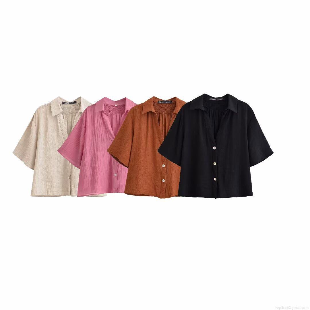 Women's Casual 2 Piece Outfits Crinkled Texture Short Sleeve Button Shirt and Wide Leg Pants Set Solid Color Summer Vacation Streetwear Lounge Set Women's Casual 2 Piece Outfits Crinkled Texture Short Sleeve Button Shirt and Wide Leg Pants Set Solid Color Summer Vacation Streetwear Lounge Set