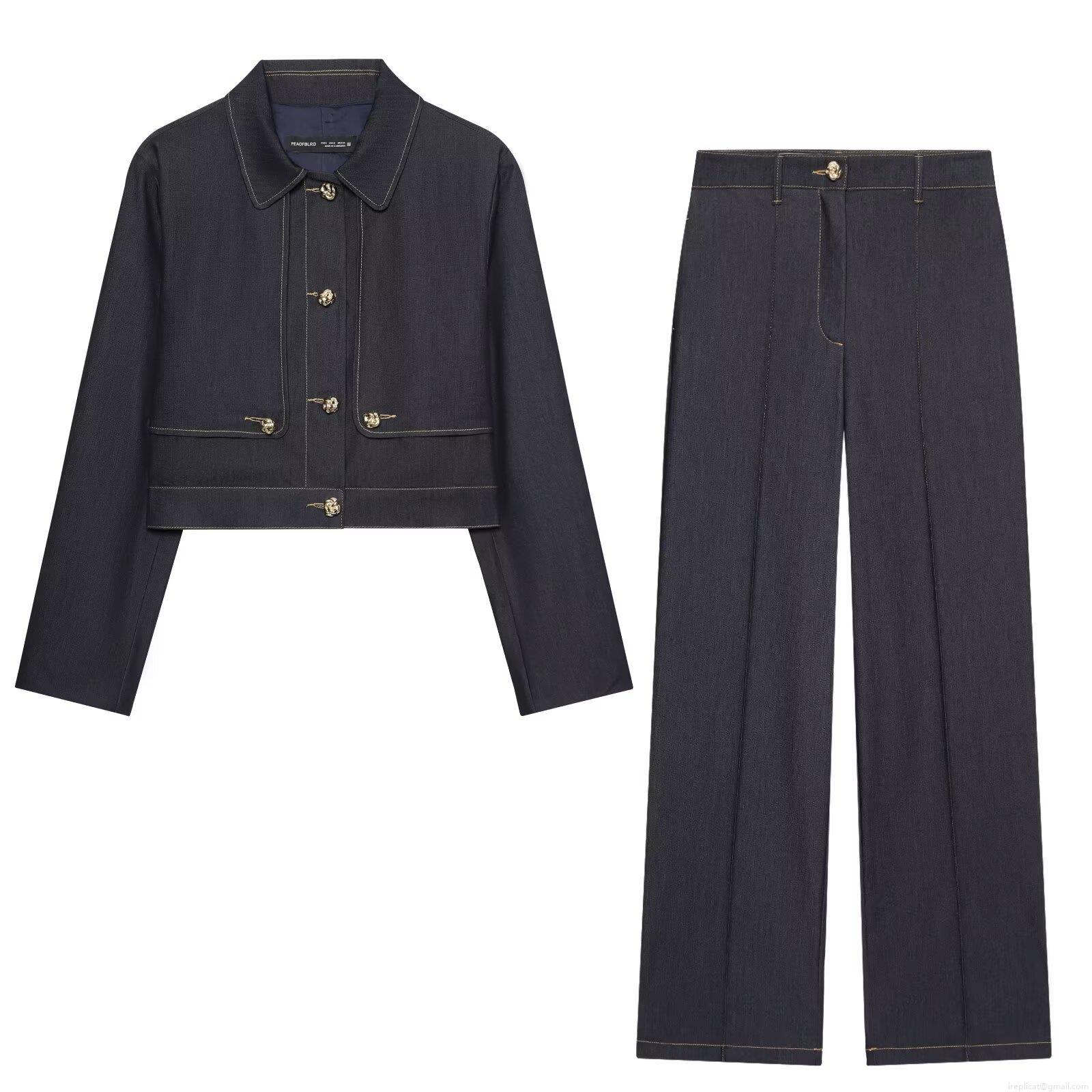 Women's Fashion Two Piece Outfits Contrast Stitching Cropped Jacket With High Waist Wide Leg Pants Or Wrap Mini Skirt Casual Denim Style Sets Streetwear Suits Women's Fashion Two Piece Outfits Contrast Stitching Cropped Jacket With High Waist Wide Leg Pants Or Wrap Mini Skirt Casual Denim Style Sets Streetwear Suits