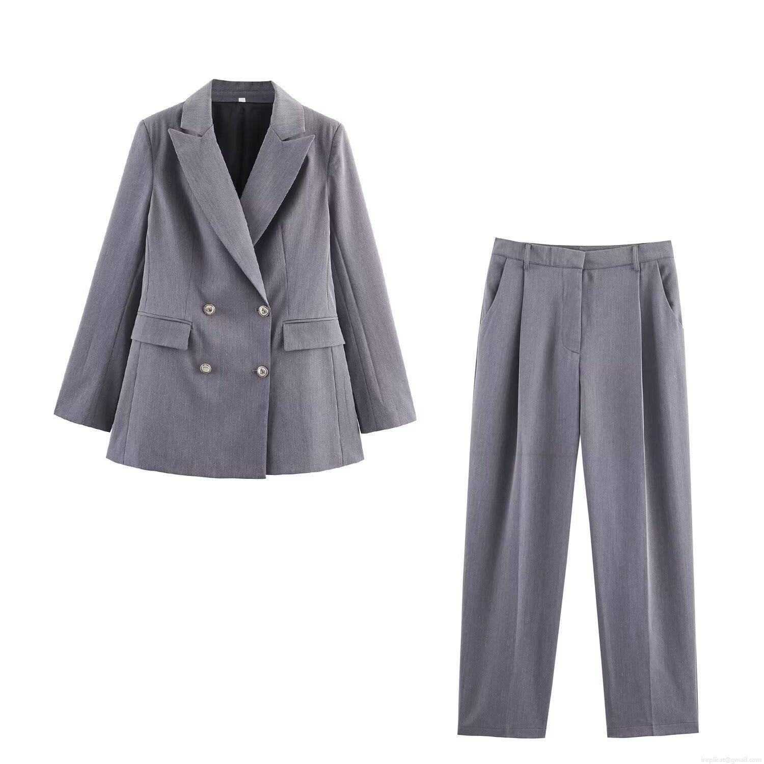 Women Business Casual Suit Set Polyester Twill Peak Lapel Double Breasted Blazer and High Waist Wide Leg Pants Two Piece Professional Office Outfits Streetwear Autumn Winter Lady Formal Wear Women Business Casual Suit Set Polyester Twill Peak Lapel Double Breasted Blazer and High Waist Wide Leg Pants Two Piece Professional Office Outfits Streetwear Autumn Winter Lady Formal Wear