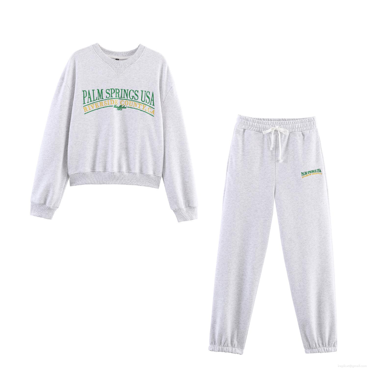Women's Casual Cotton Blend Sweatshirt And Joggers Set Palm Springs Letter Print Long Sleeve Pullover Round Neck Sweatpants Two-Piece Outfit For Fall Winter Streetwear Women's Casual Cotton Blend Sweatshirt And Joggers Set Palm Springs Letter Print Long Sleeve Pullover Round Neck Sweatpants Two-Piece Outfit For Fall Winter Streetwear