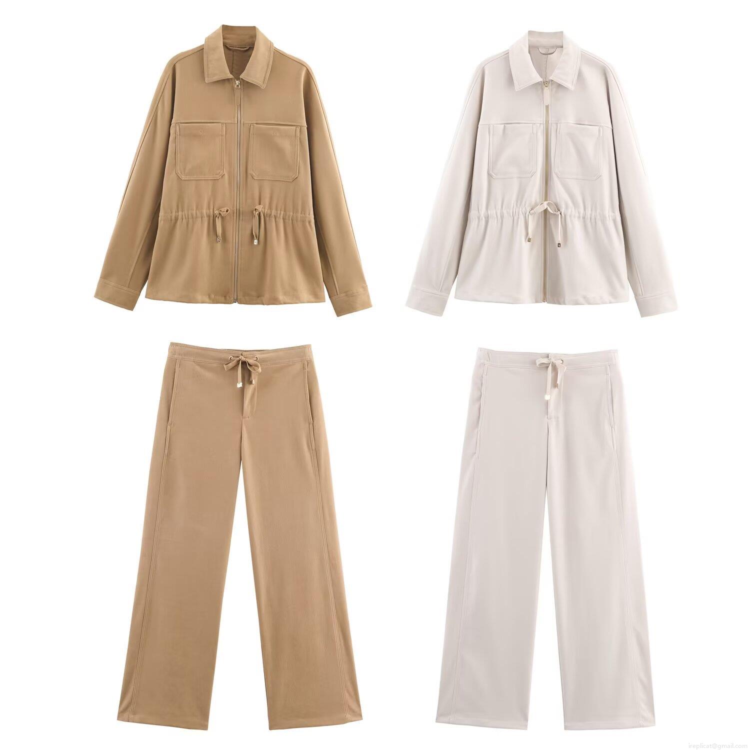 Women's 2 Piece Outfits Polyester Twill Brushed Lapel Zip Up Jacket and Wide Leg Pants Set Casual Utility Adjustable Waist Streetwear Tracksuits For Women Women's 2 Piece Outfits Polyester Twill Brushed Lapel Zip Up Jacket and Wide Leg Pants Set Casual Utility Adjustable Waist Streetwear Tracksuits For Women