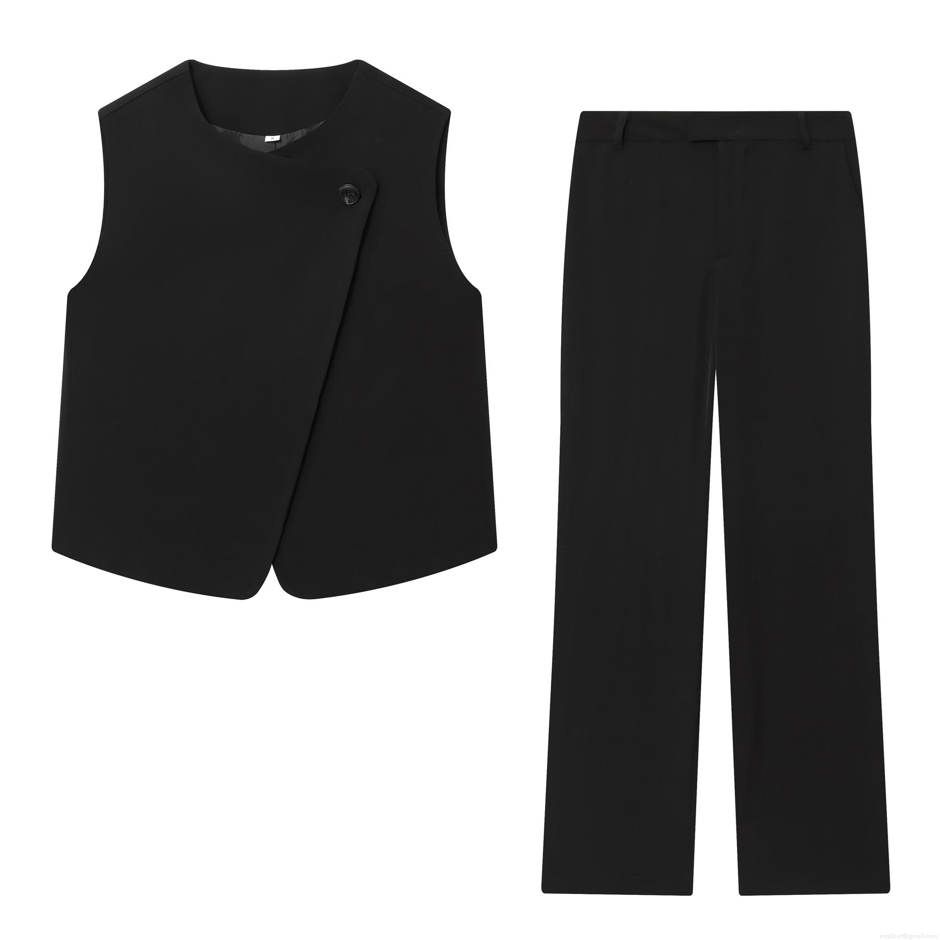 Women's Chic 2 Piece Pants Set Elegant Asymmetric Button Sleeveless Vest Top And High Waist Straight Leg Long Trousers Suit For Office Career Streetwear Solid Black Women's Chic 2 Piece Pants Set Elegant Asymmetric Button Sleeveless Vest Top And High Waist Straight Leg Long Trousers Suit For Office Career Streetwear Solid Black