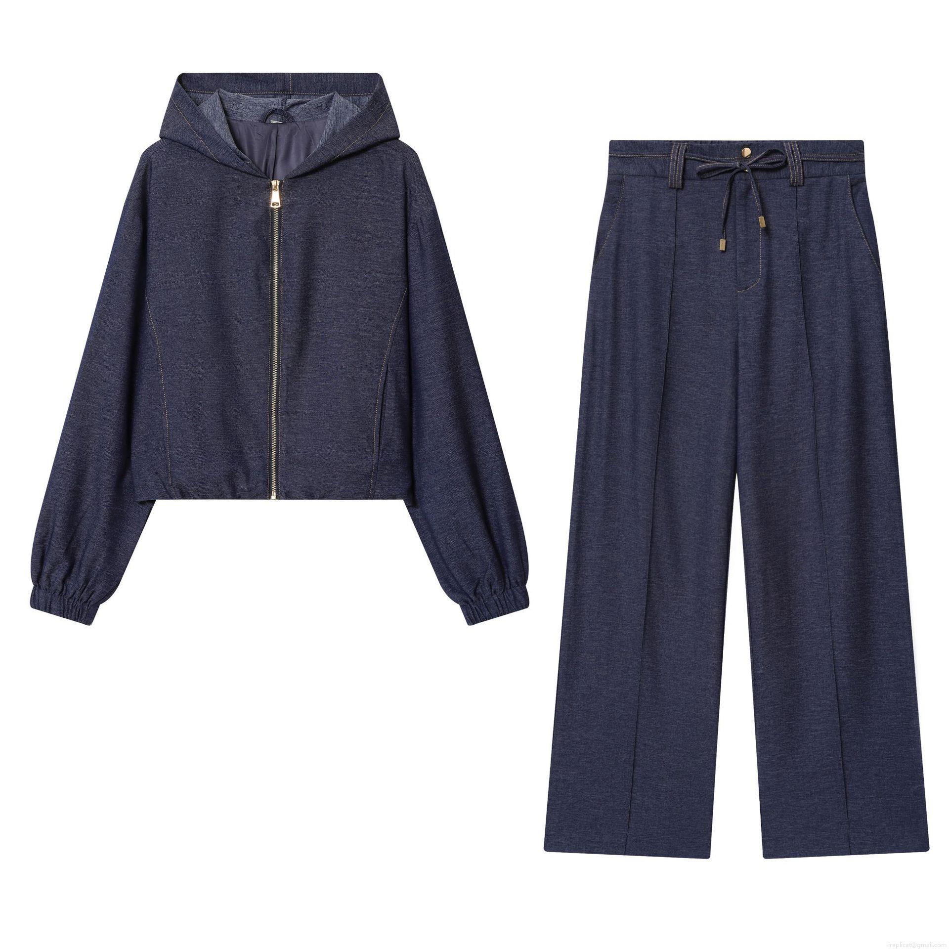 Women's Two Piece Outfits Solid Color Zip Up Hoodie Jacket And High Waist Wide Leg Pants Set Denim Texture Long Sleeve Sweatshirt Trousers Women's Two Piece Outfits Solid Color Zip Up Hoodie Jacket And High Waist Wide Leg Pants Set Denim Texture Long Sleeve Sweatshirt Trousers