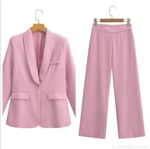 Women's Fashion Casual Two-Piece Suit Set Pink Solid Color Notched Lapel Single Breasted Blazer Jacket And High Waist Wide Leg Trousers For Office Party Streetwear Autumn Clothes Women's Fashion Casual Two-Piece Suit Set Pink Solid Color Notched Lapel Single Breasted Blazer Jacket And High Waist Wide Leg Trousers For Office Party Streetwear Autumn Clothes