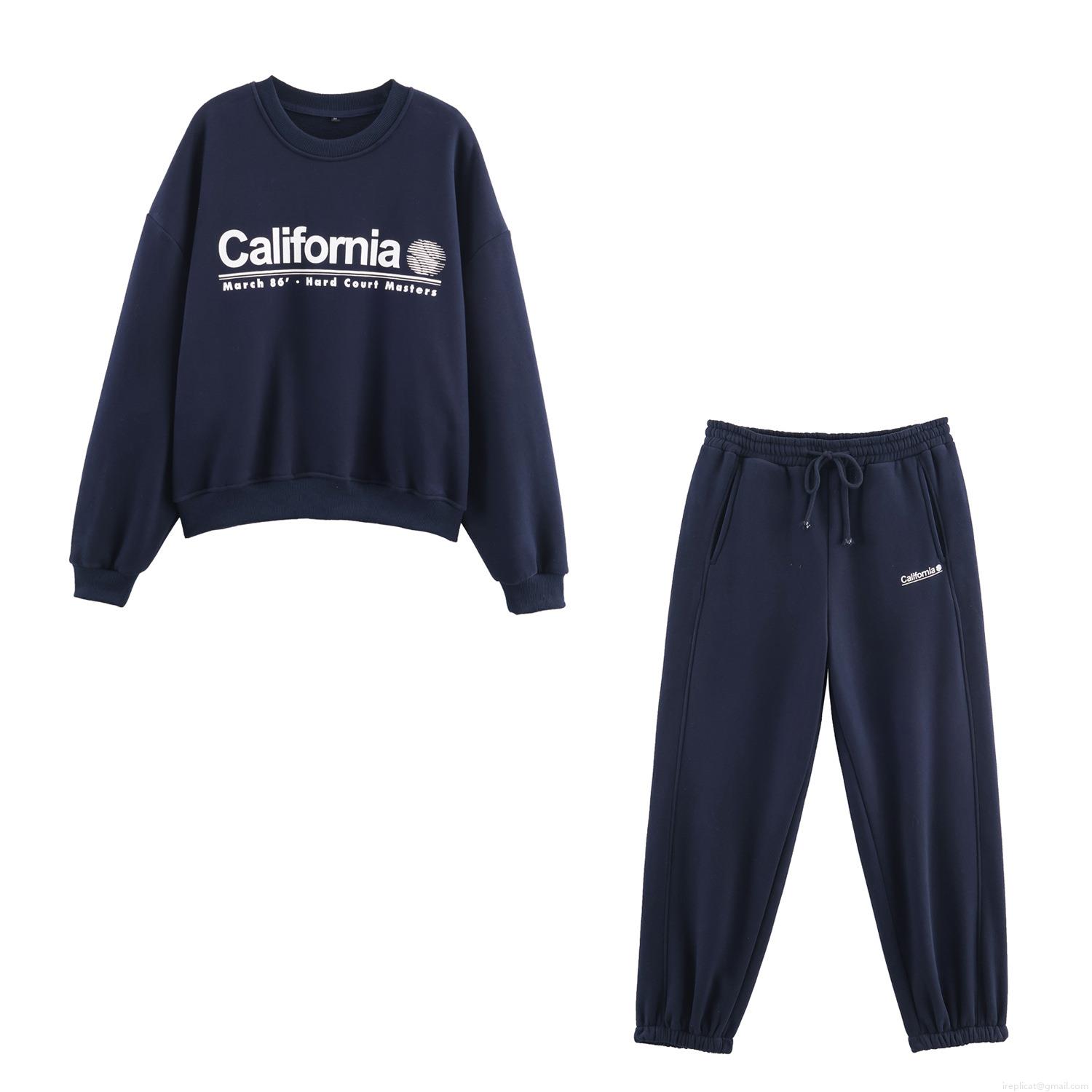 Women's 85% Cotton 15% Polyester Fleece Sweatshirt And Sweatpants Set California Letter Print Long Sleeve Round Neck Jogger Pants Two Piece Sportsuit Streetwear Navy Blue Women's 85% Cotton 15% Polyester Fleece Sweatshirt And Sweatpants Set California Letter Print Long Sleeve Round Neck Jogger Pants Two Piece Sportsuit Streetwear Navy Blue
