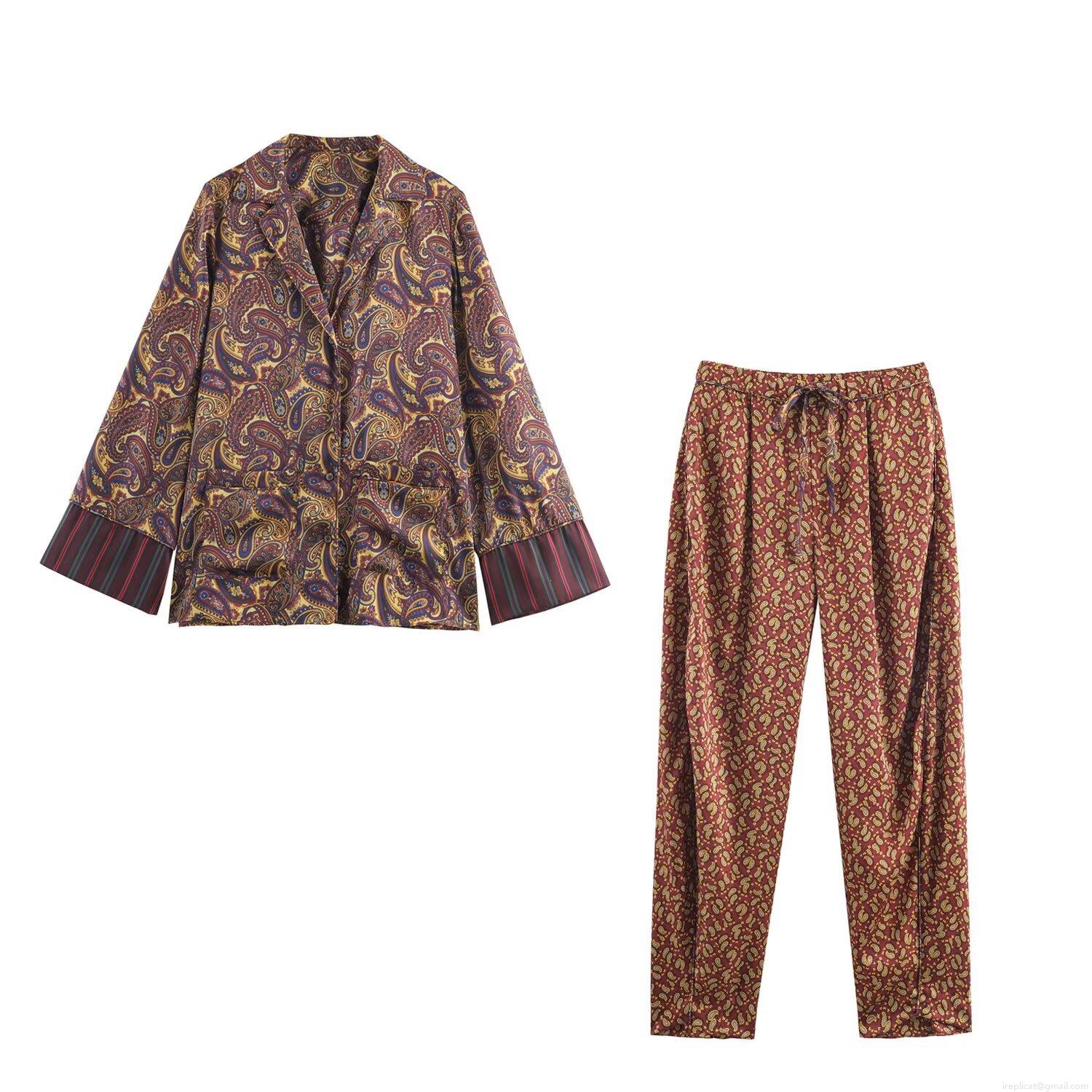 Women Paisley Print Satin Shirt And Pants Set Retro Long Sleeve Lapel Blouse Elastic Waist Trousers Two Piece Outfits Streetwear Casual Loungewear Women Paisley Print Satin Shirt And Pants Set Retro Long Sleeve Lapel Blouse Elastic Waist Trousers Two Piece Outfits Streetwear Casual Loungewear