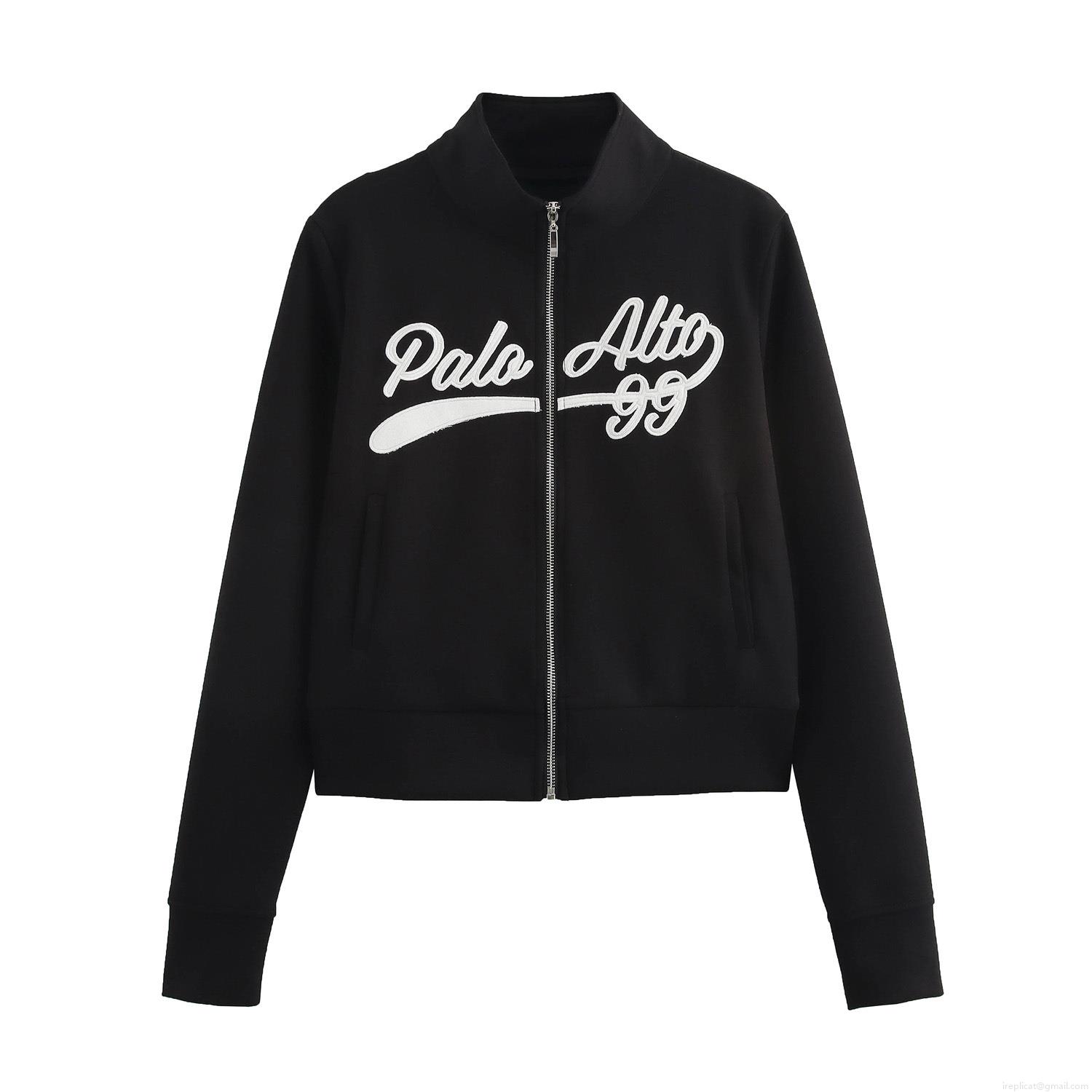 Women's Academy Style Two Piece Outfits Palo Alto 99 Letter Embroidered Stand Collar Zip Up Long Sleeve Top And Side Striped Flare Pants Casual Sporty Tracksuit Set Women's Academy Style Two Piece Outfits Palo Alto 99 Letter Embroidered Stand Collar Zip Up Long Sleeve Top And Side Striped Flare Pants Casual Sporty Tracksuit Set